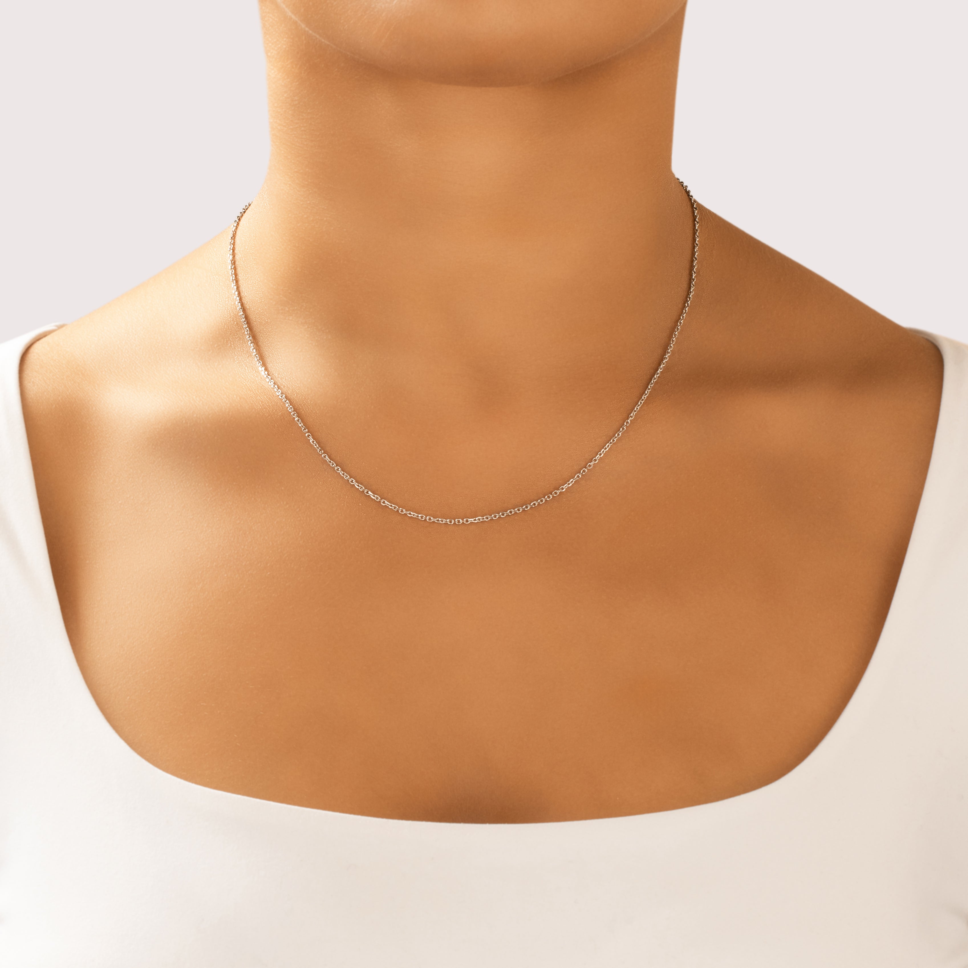 Vintage 14k White Gold Classic Everyday Cable Link 1.5mm Chain - On model view
