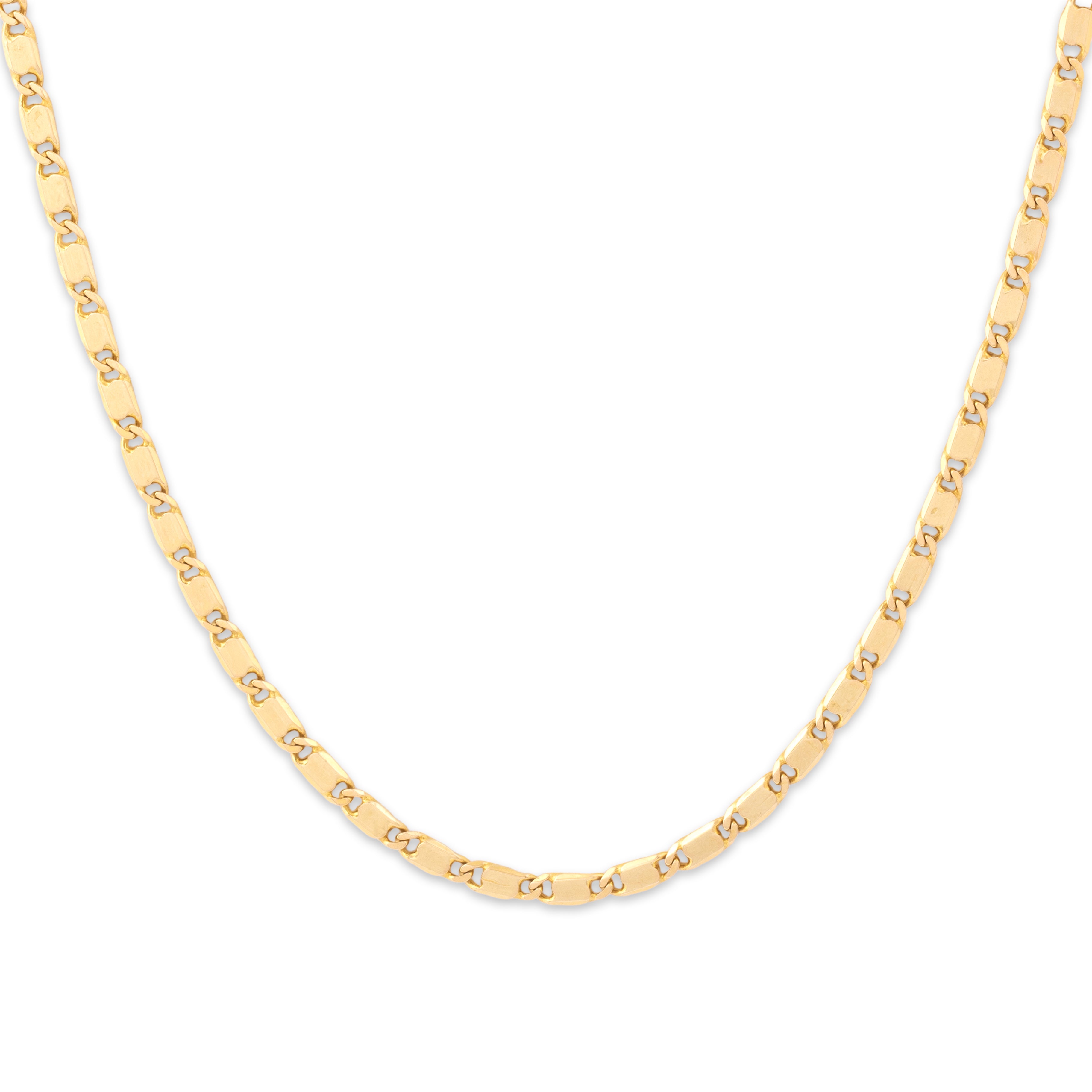 Vintage Italian 14k Yellow Gold Gleaming Flat Link Necklace - Close-up view
