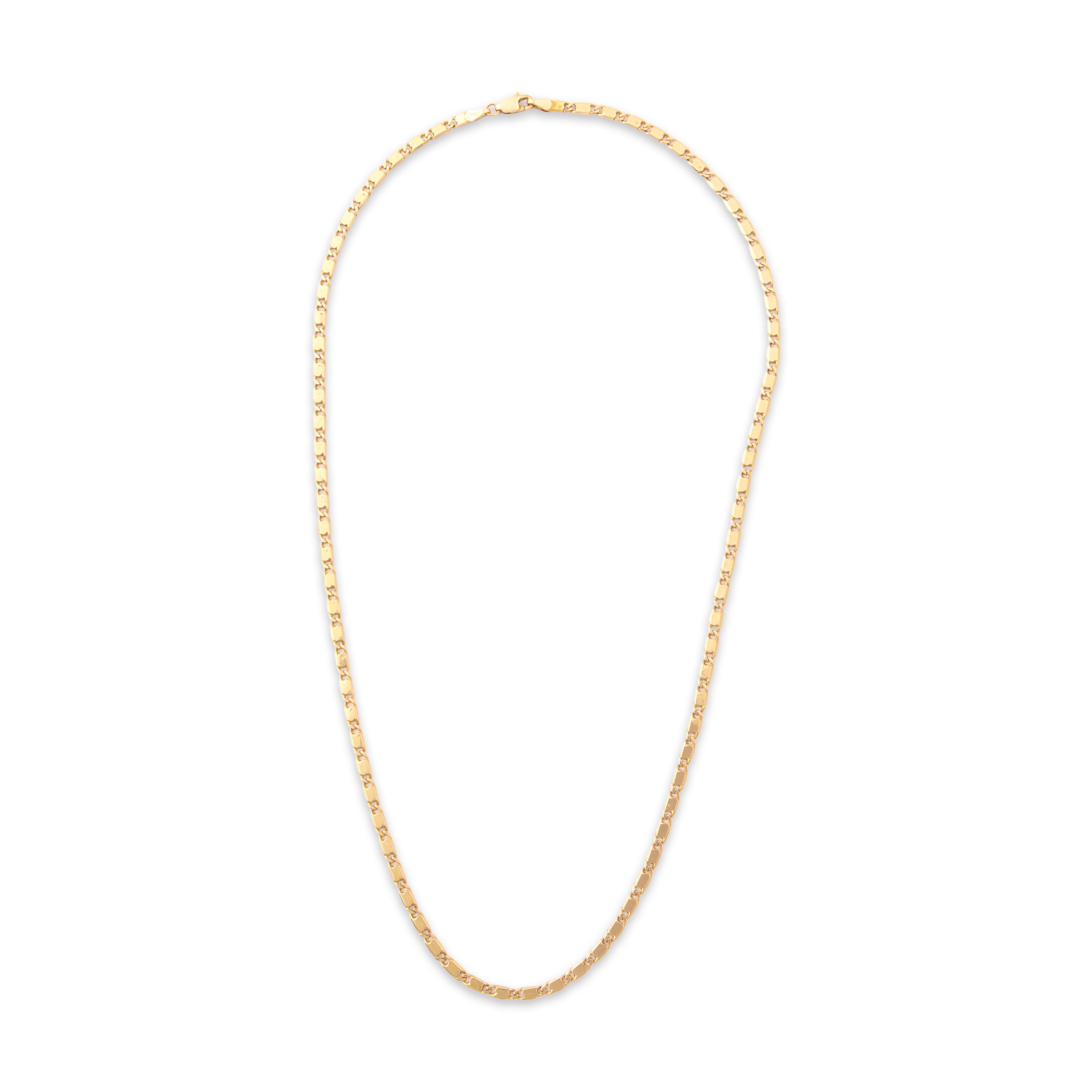 Vintage Italian 14k Yellow Gold Gleaming Flat Link Necklace - Overall view