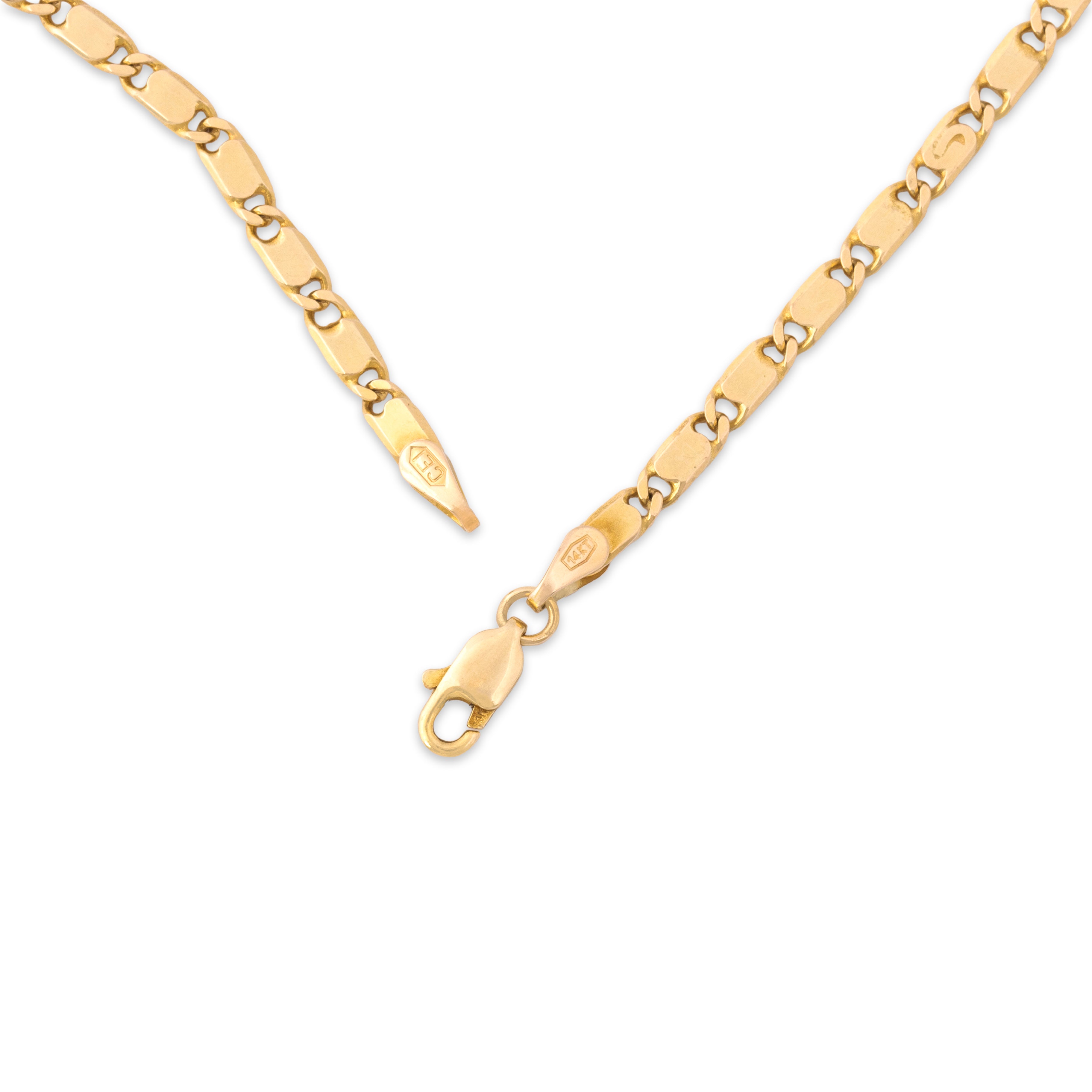 Vintage Italian 14k Yellow Gold Gleaming Flat Link Necklace - clasp view