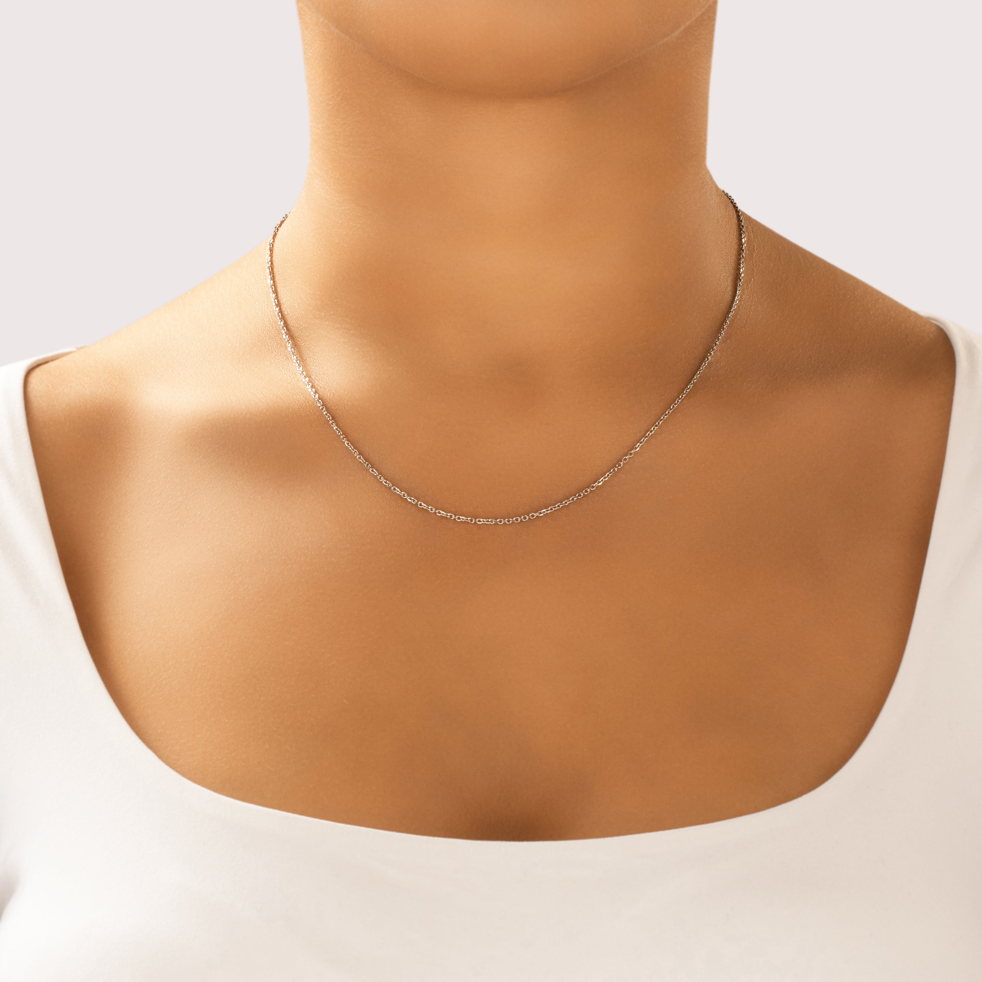 Vintage 14k White Gold Timeless Cable 1.5mm Chain - On model view