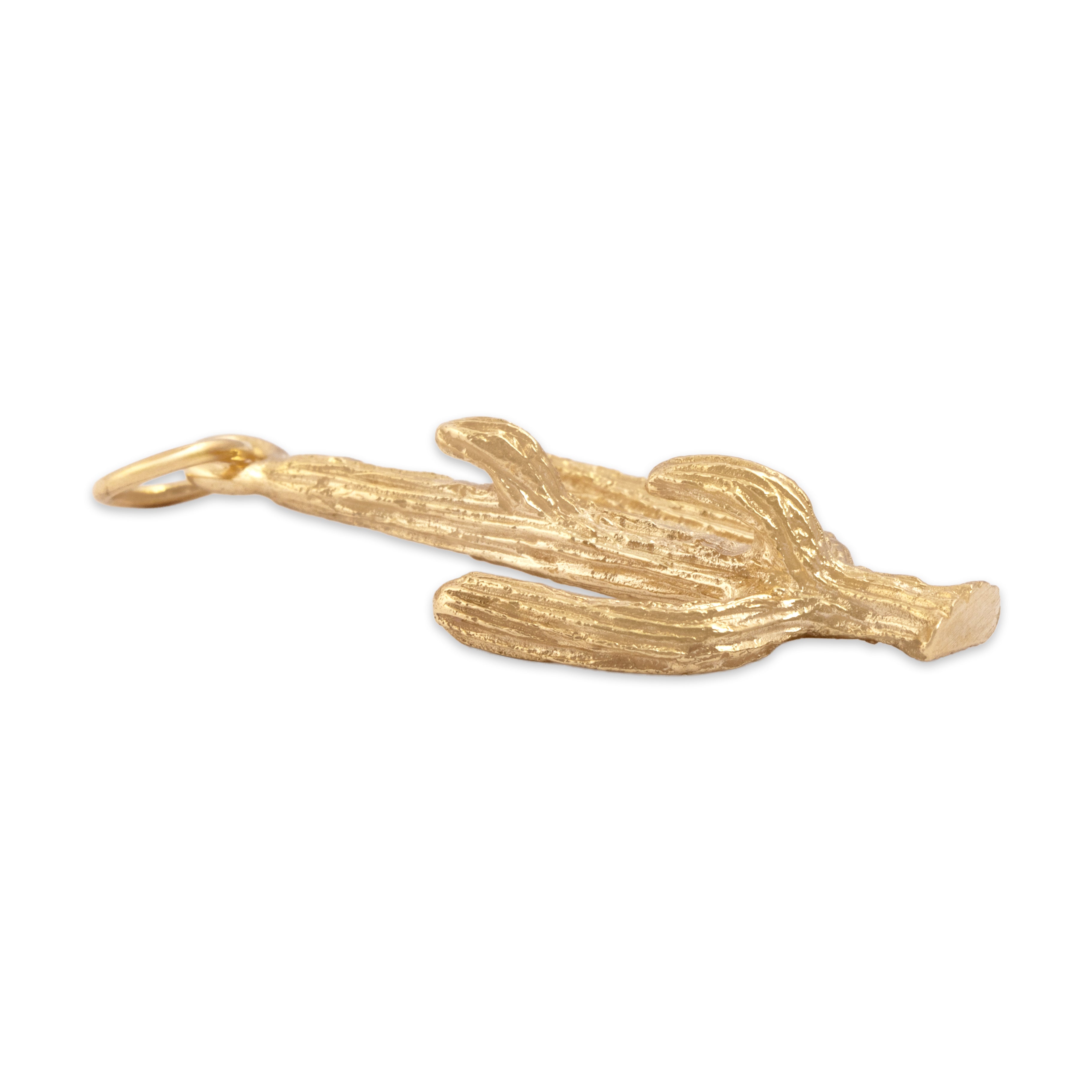 Vintage 14k Yellow Gold Dimensional Textured Saguaro Cactus Charm / Pendant - Side view