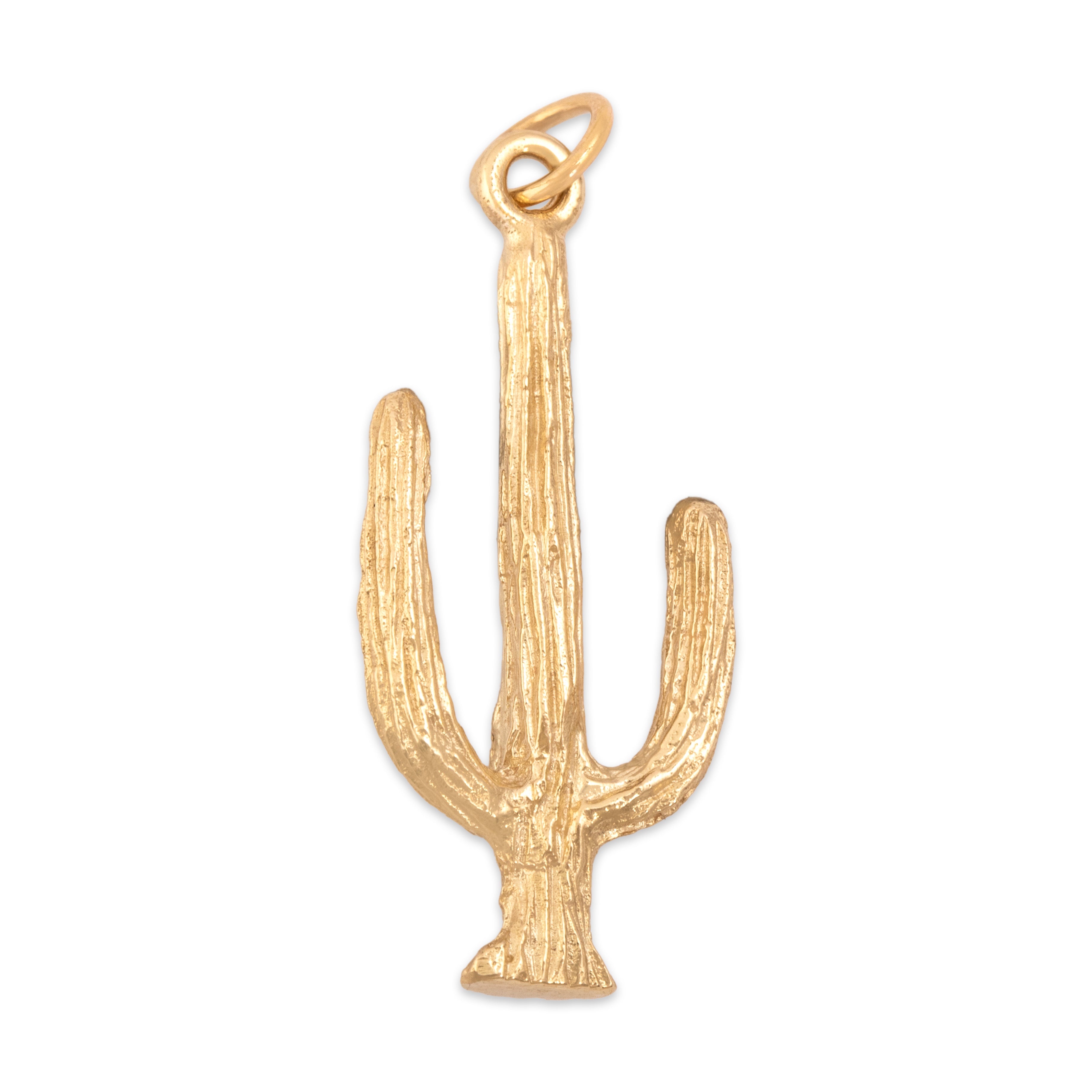 Vintage 14k Yellow Gold Dimensional Textured Saguaro Cactus Charm / Pendant - Overall view