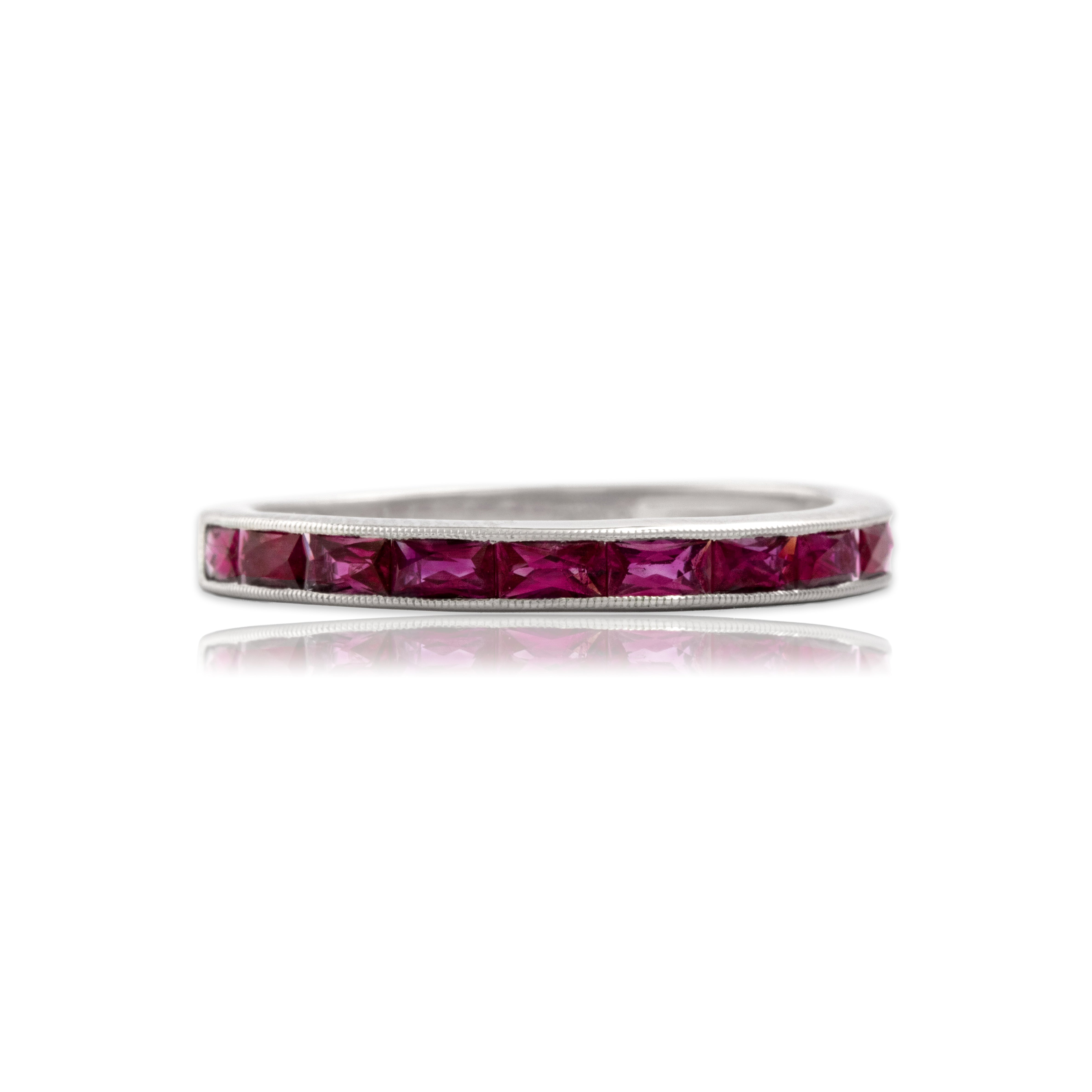 Estate Platinum .79cttw Ruby Flashing Milgrain Channel Band Ring 6.50