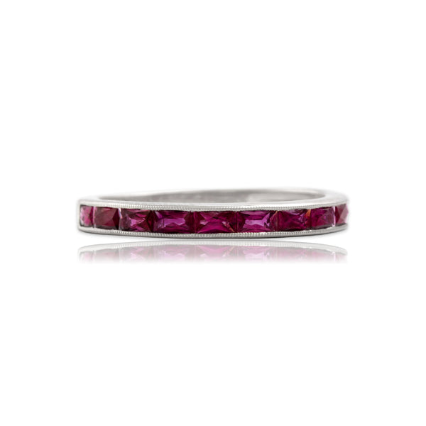 Estate Platinum .79cttw Ruby Flashing Milgrain Channel Band Ring 6.50