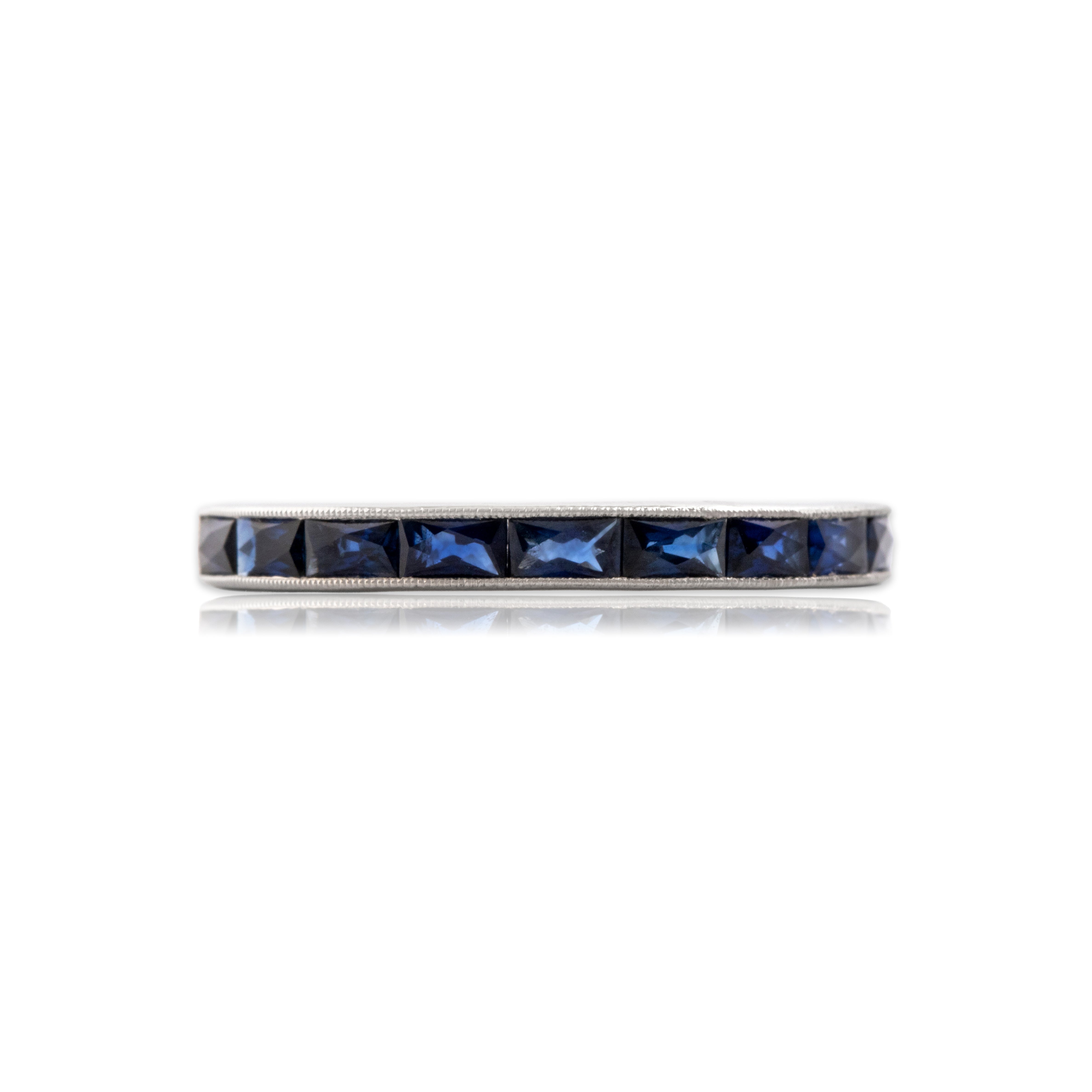 Estate Platinum [Custom Carat] Sophisticated Milgrain French-Cut Band Ring - Close-up view