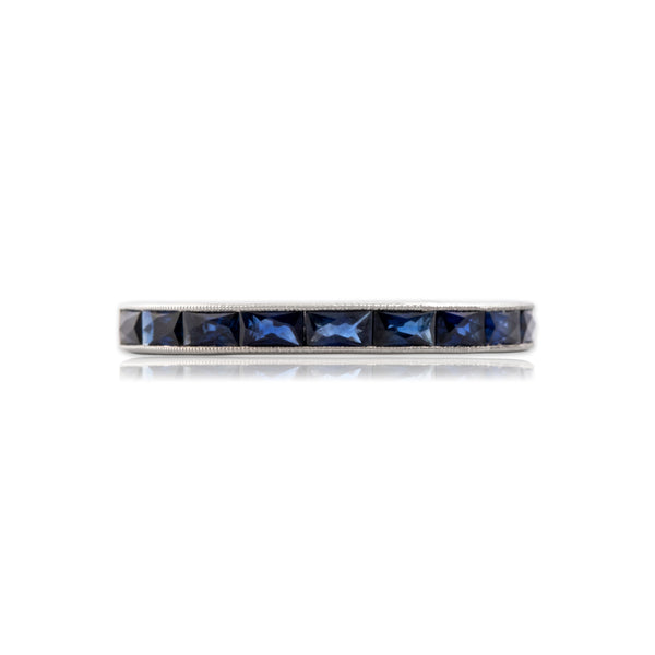 Estate Platinum .87cttw Blue Sapphire Sophisticated French-Cut Band Ring 6.50