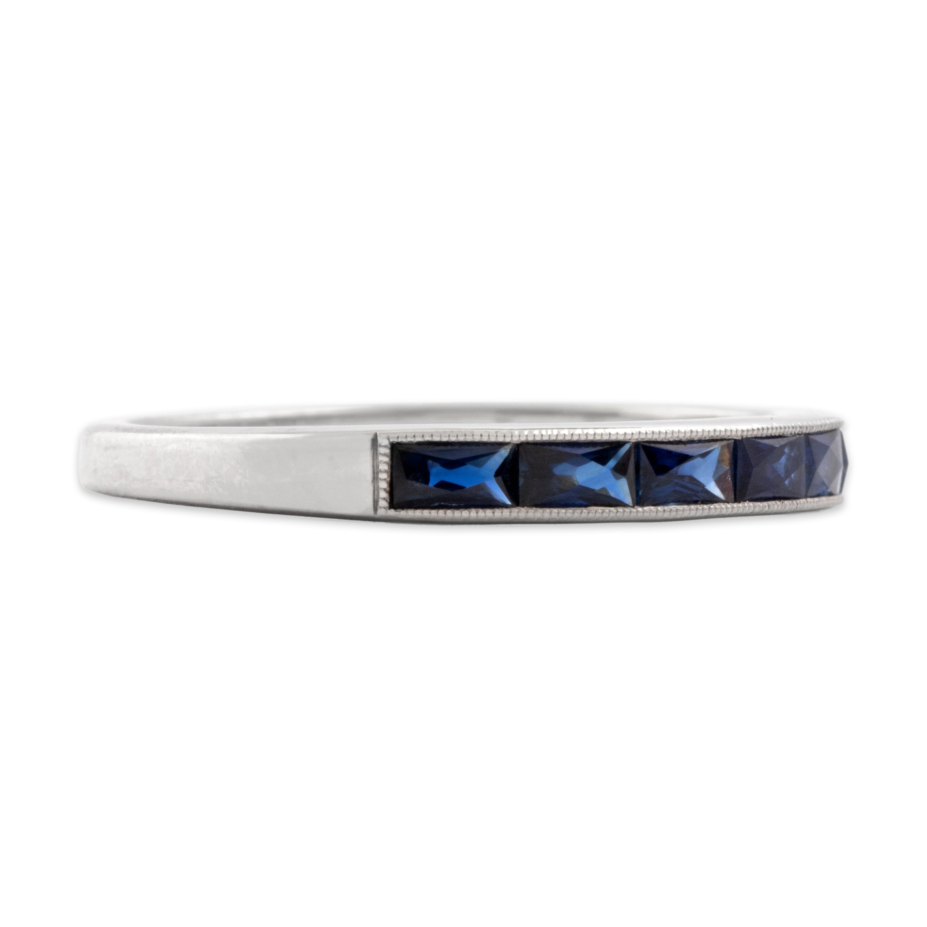 Estate Platinum [Custom Carat] Sophisticated Milgrain French-Cut Band Ring - Side view