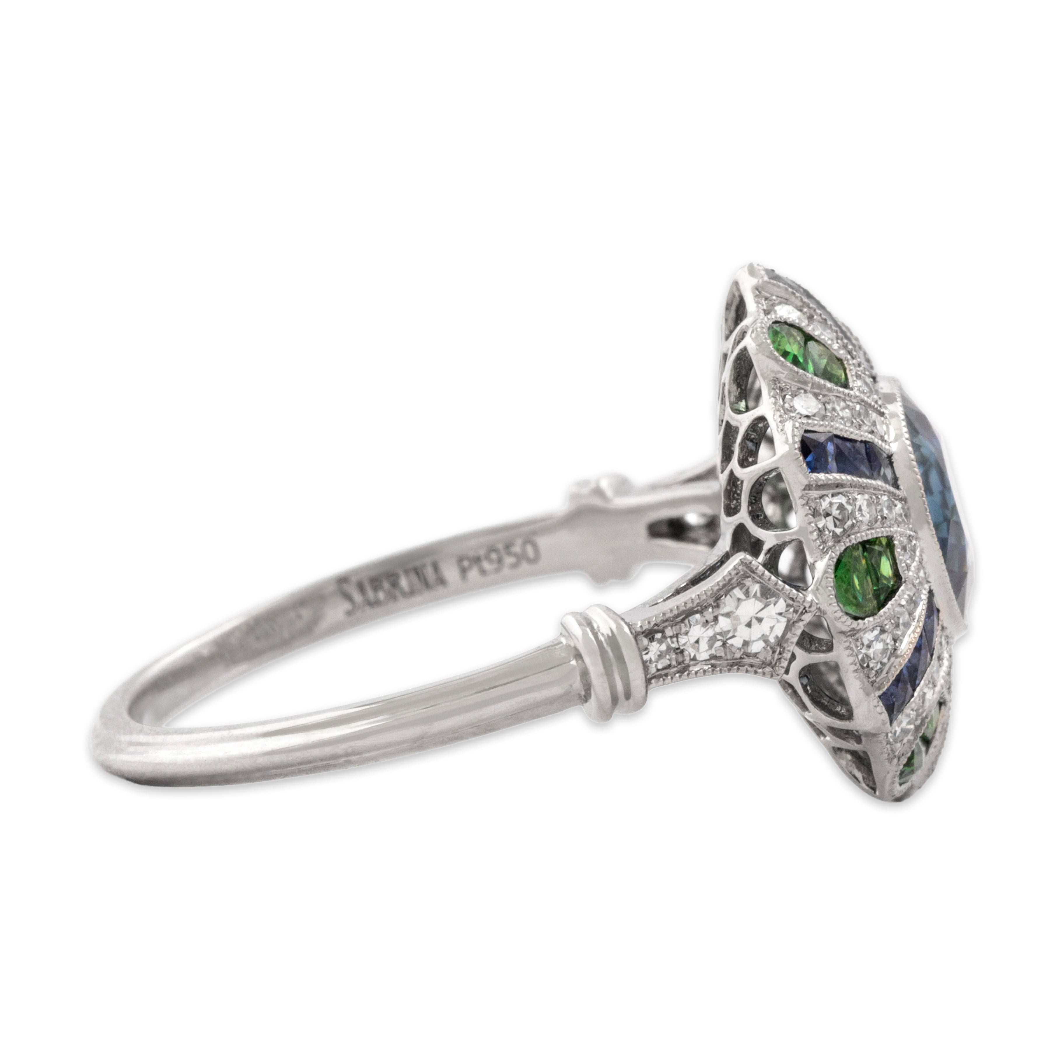 Estate Platinum [Custom Carat] Outstanding Vibrant Burst Ring - Side view