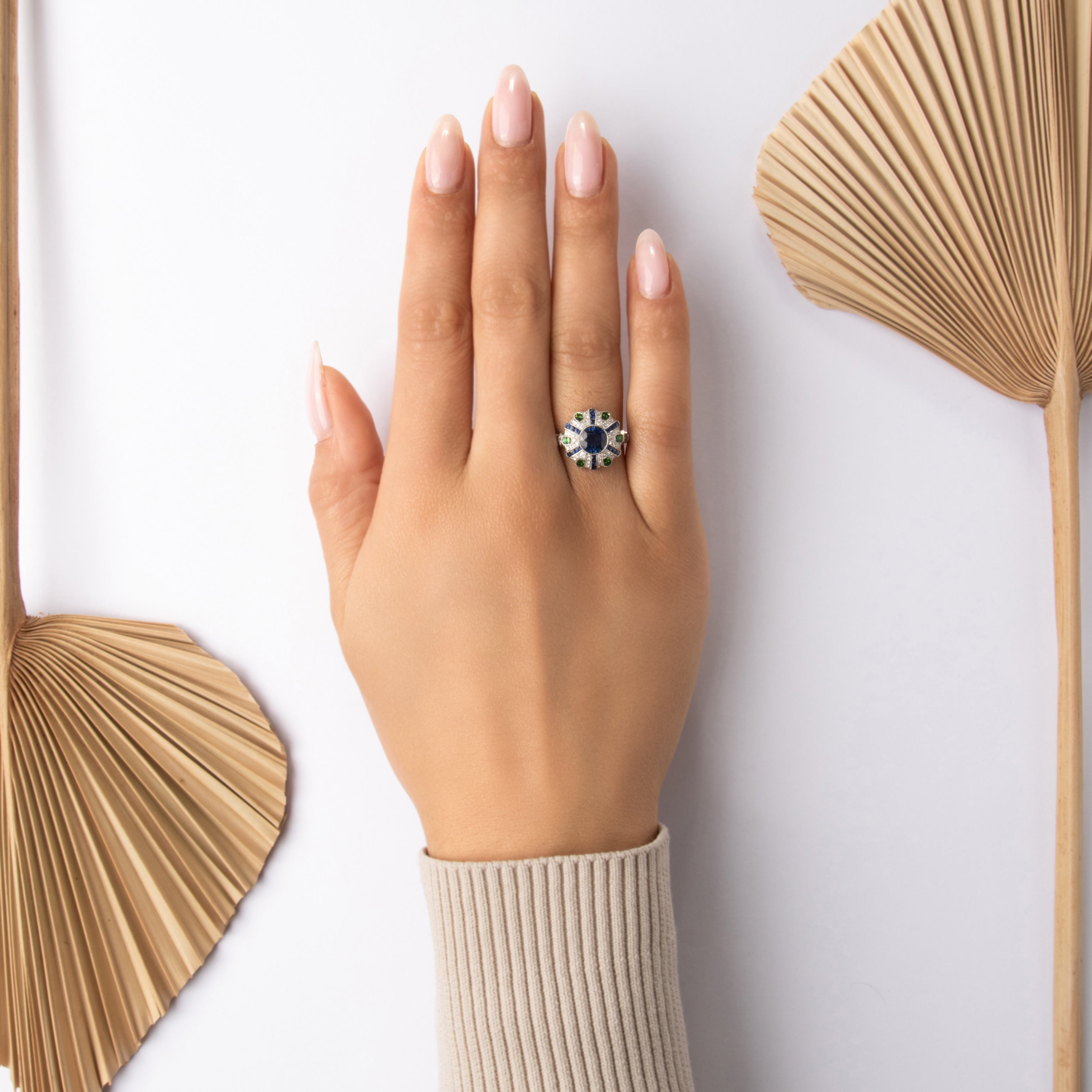 Estate Platinum [Custom Carat] Outstanding Vibrant Burst Ring - On model view