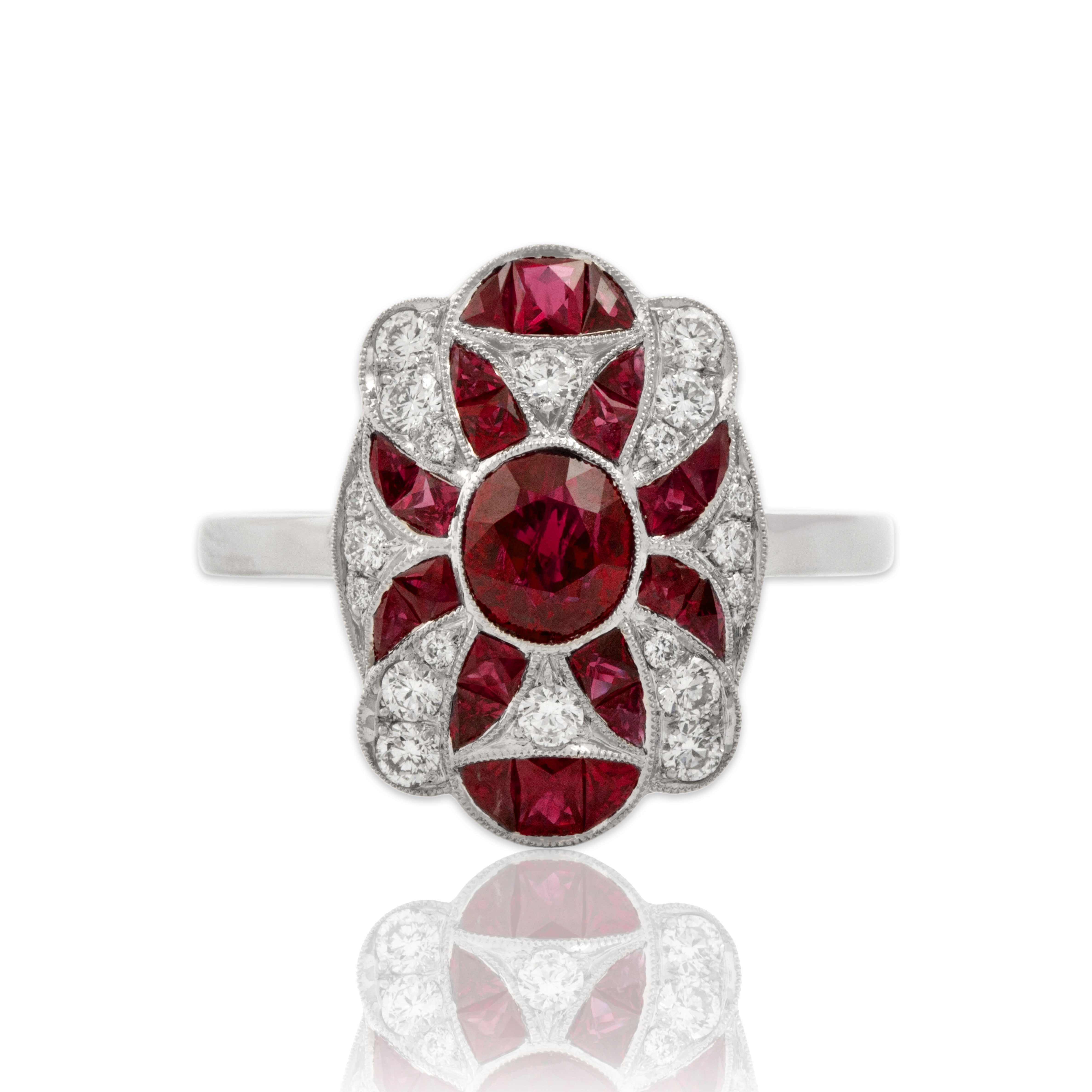 New Platinum 1.91cttw Ruby Diamond Exceptional Vibrant Shield Ring 6.50