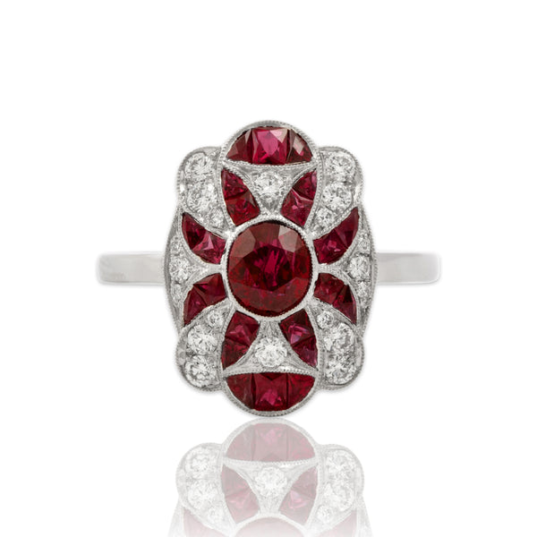 New Platinum 1.91cttw Ruby Diamond Exceptional Vibrant Shield Ring 6.50