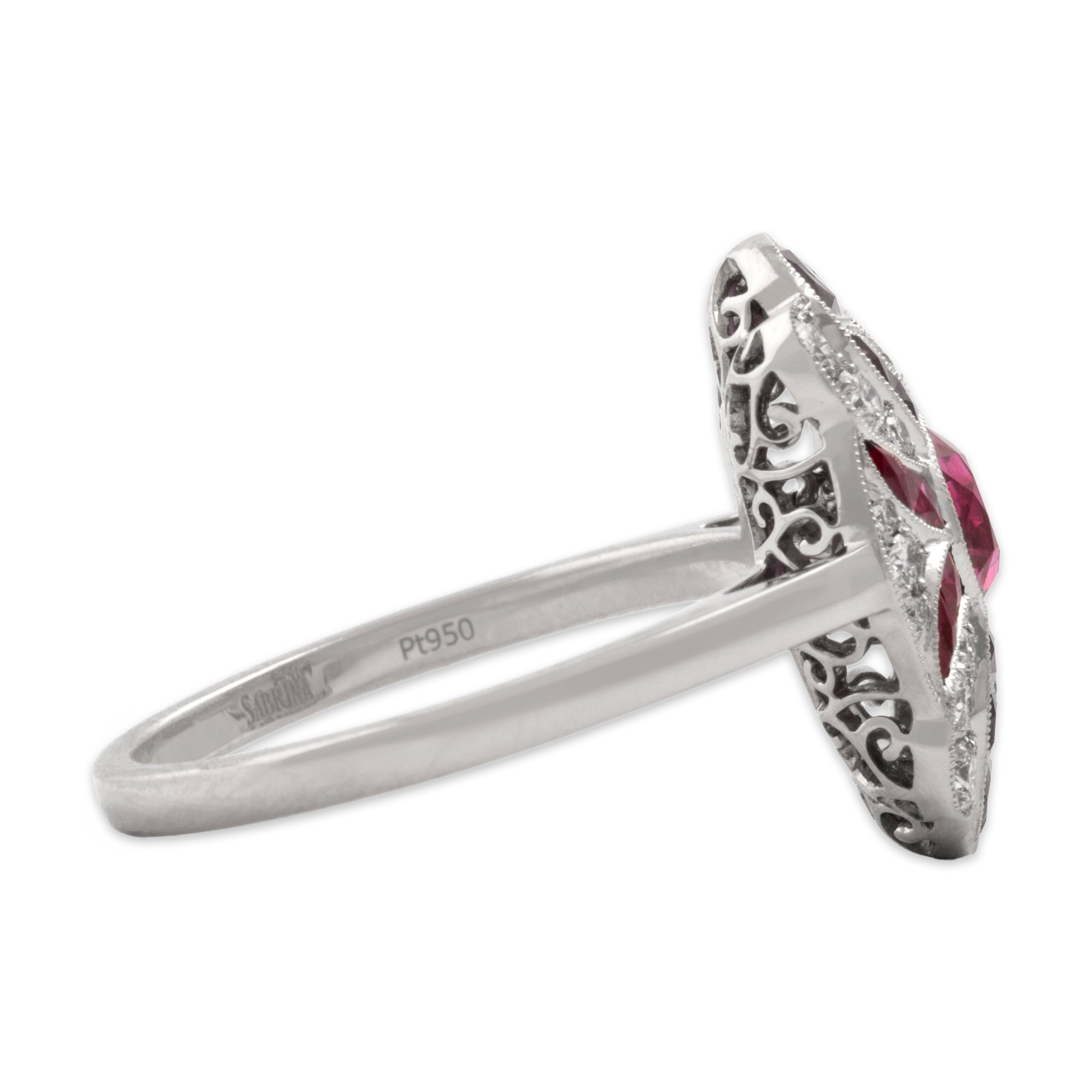 Estate Platinum [Custom Carat] Superb Vibrant Shield Ring - Side view