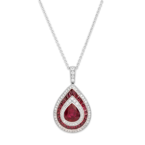 New Italian Platinum 2.27cttw Ruby Diamond Superb Pear Necklace 16.25-18.25