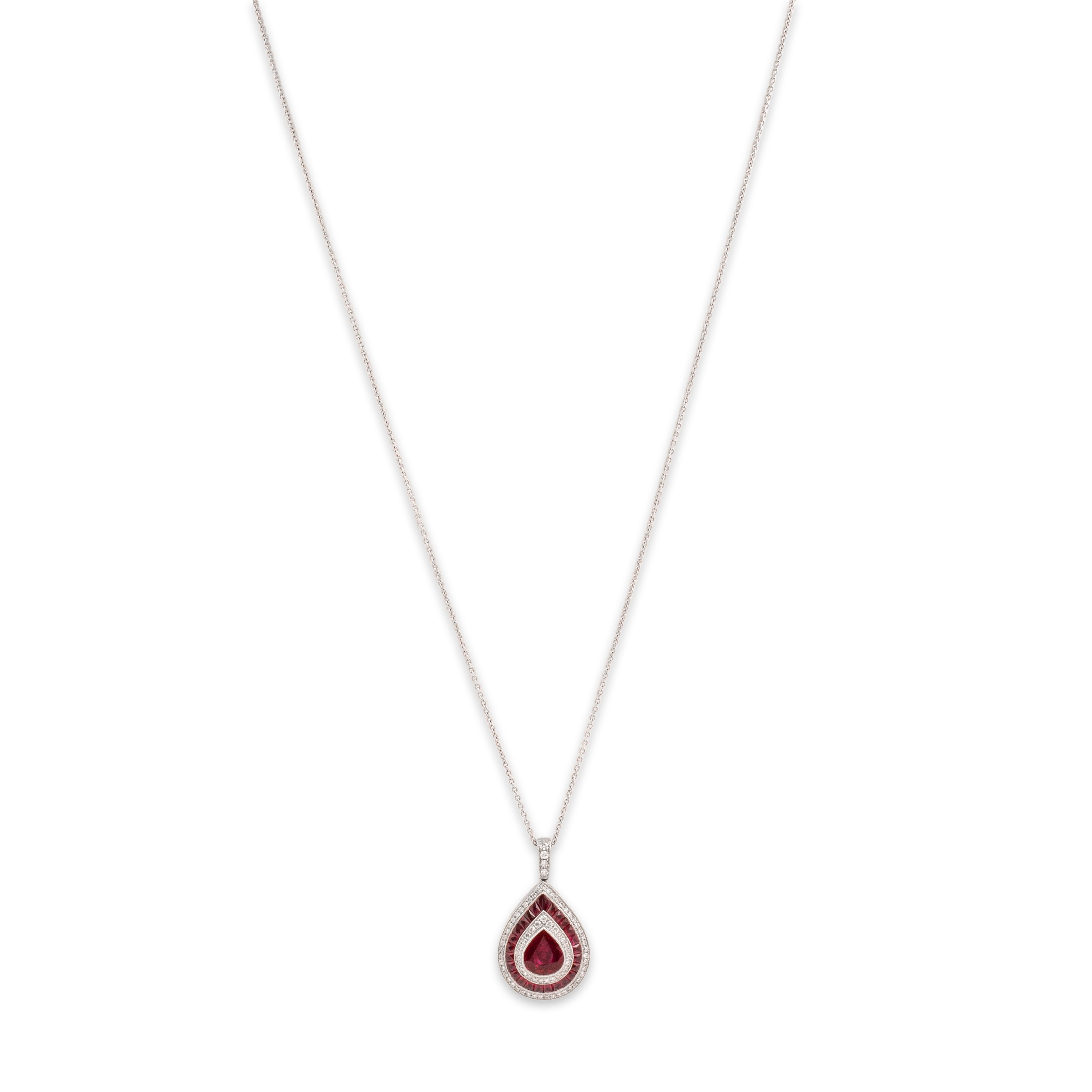 New Italian Platinum 2.27cttw Ruby Diamond Superb Pear Necklace 16.25-18.25