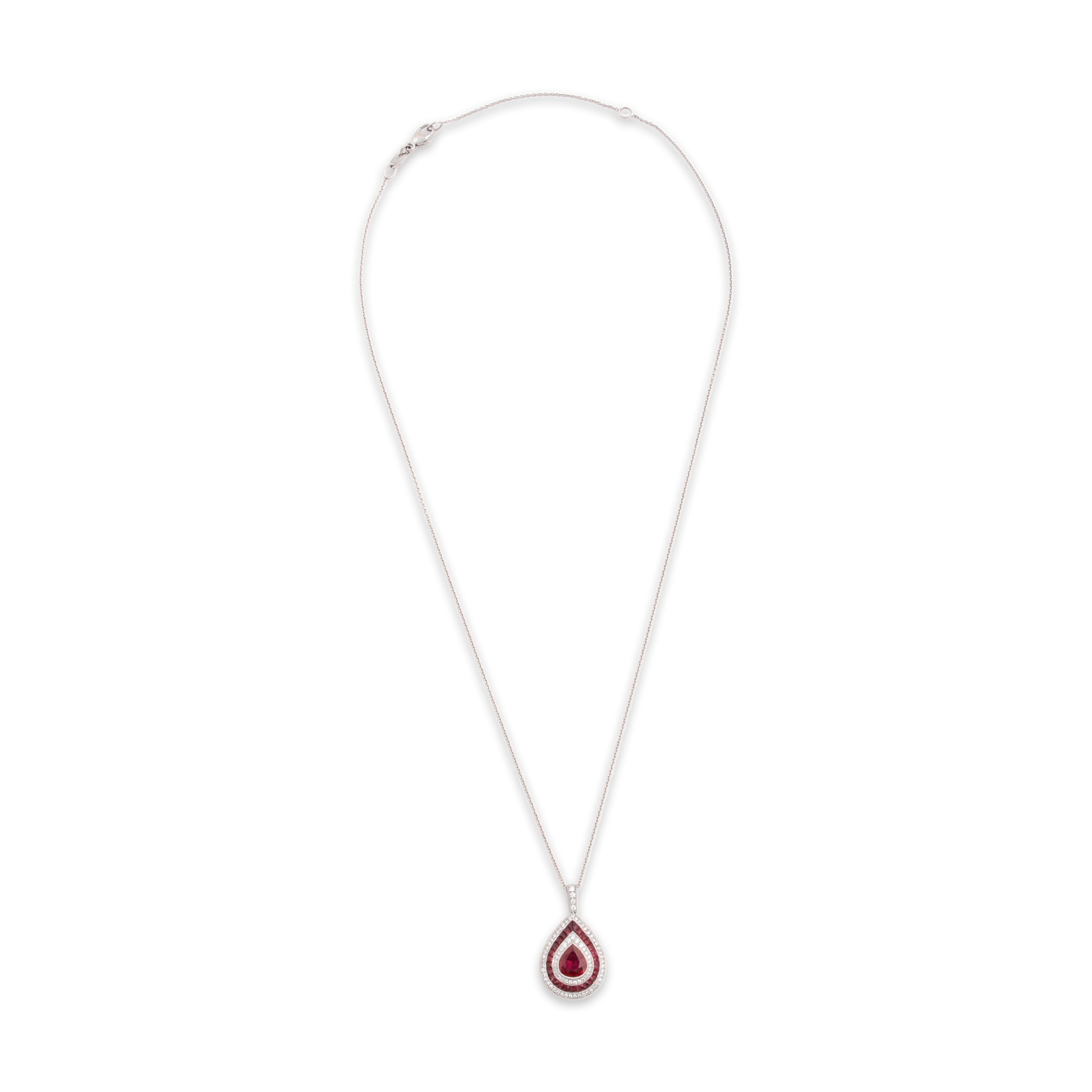 New Italian Platinum 2.27cttw Ruby Diamond Superb Pear Necklace 16.25-18.25