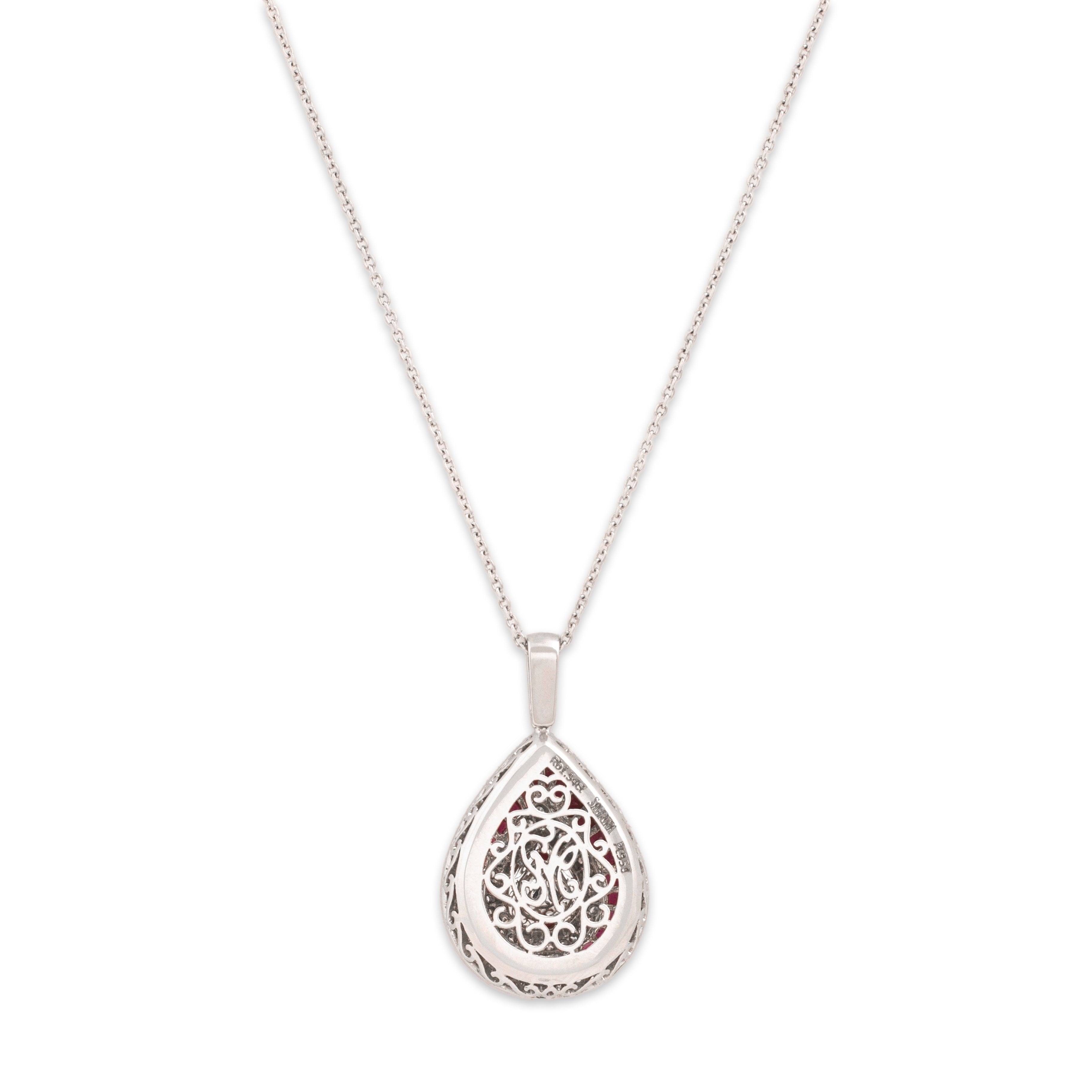 New Italian Platinum 2.27cttw Ruby Diamond Superb Pear Necklace 16.25-18.25