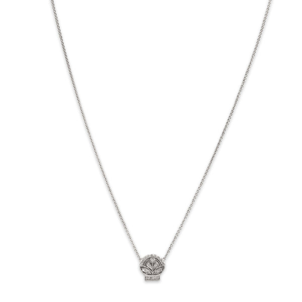 Vintage 18k White Gold Diamond Regal Floral Basket Necklace 16