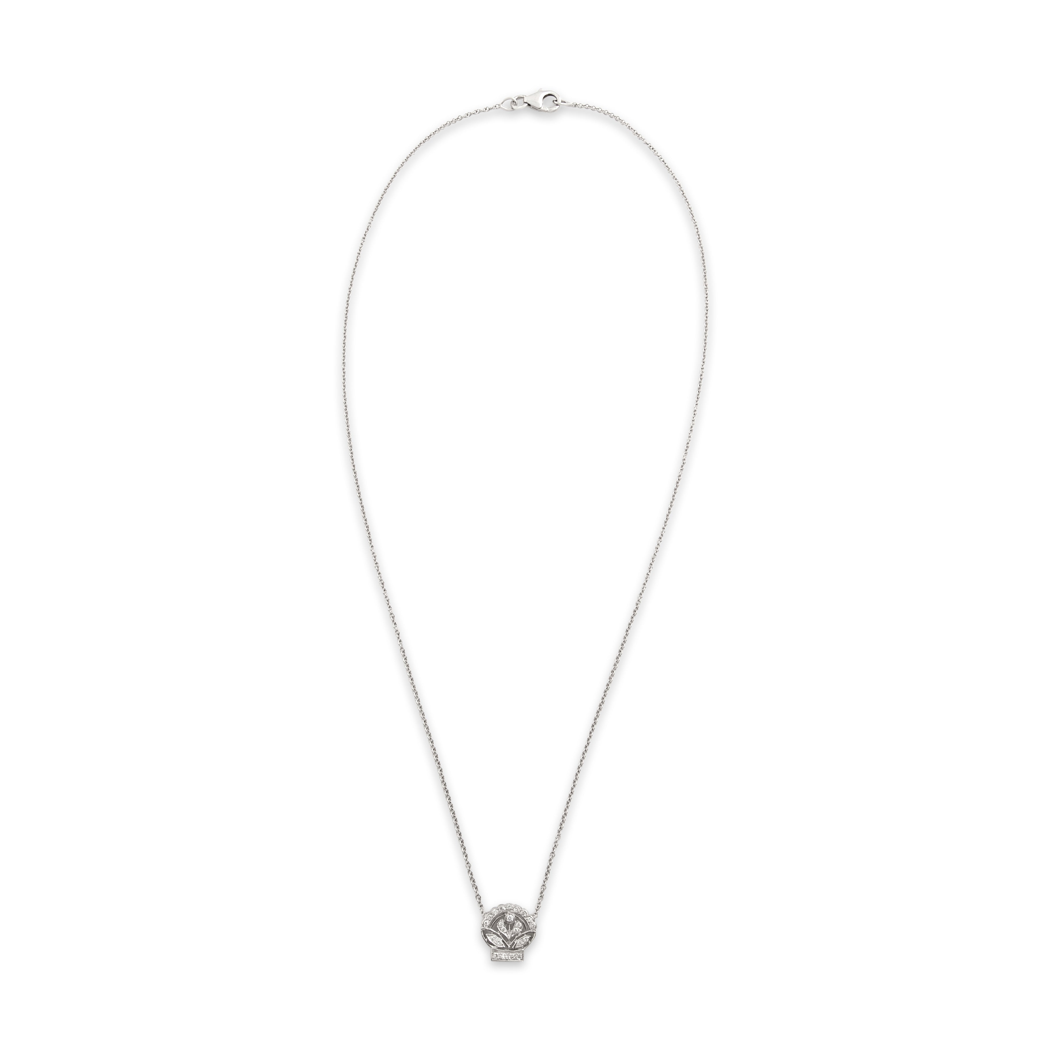 Vintage 18k White Gold Diamond Regal Floral Basket Necklace - Overall view
