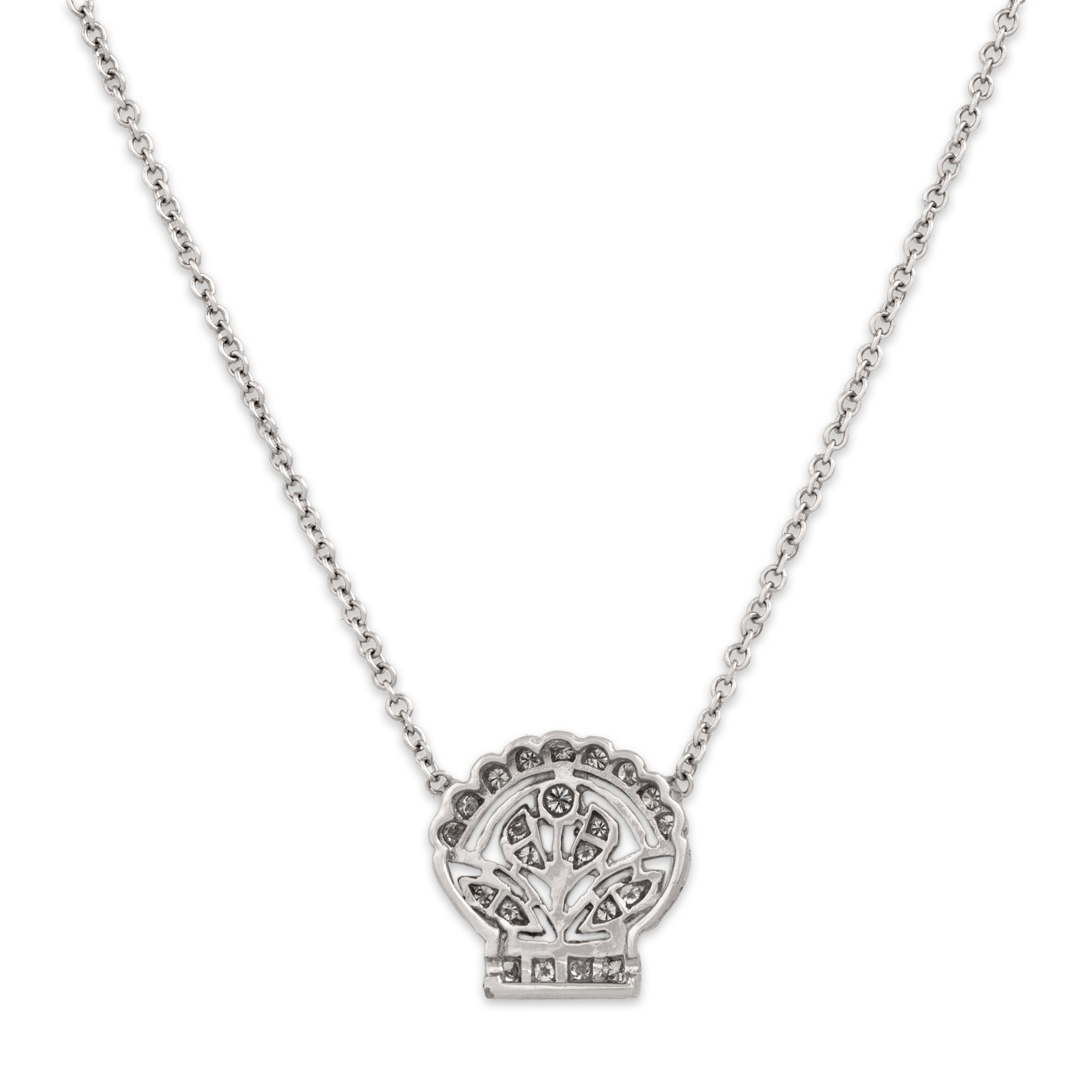 Vintage 18k White Gold Diamond Regal Floral Basket Necklace - Back view