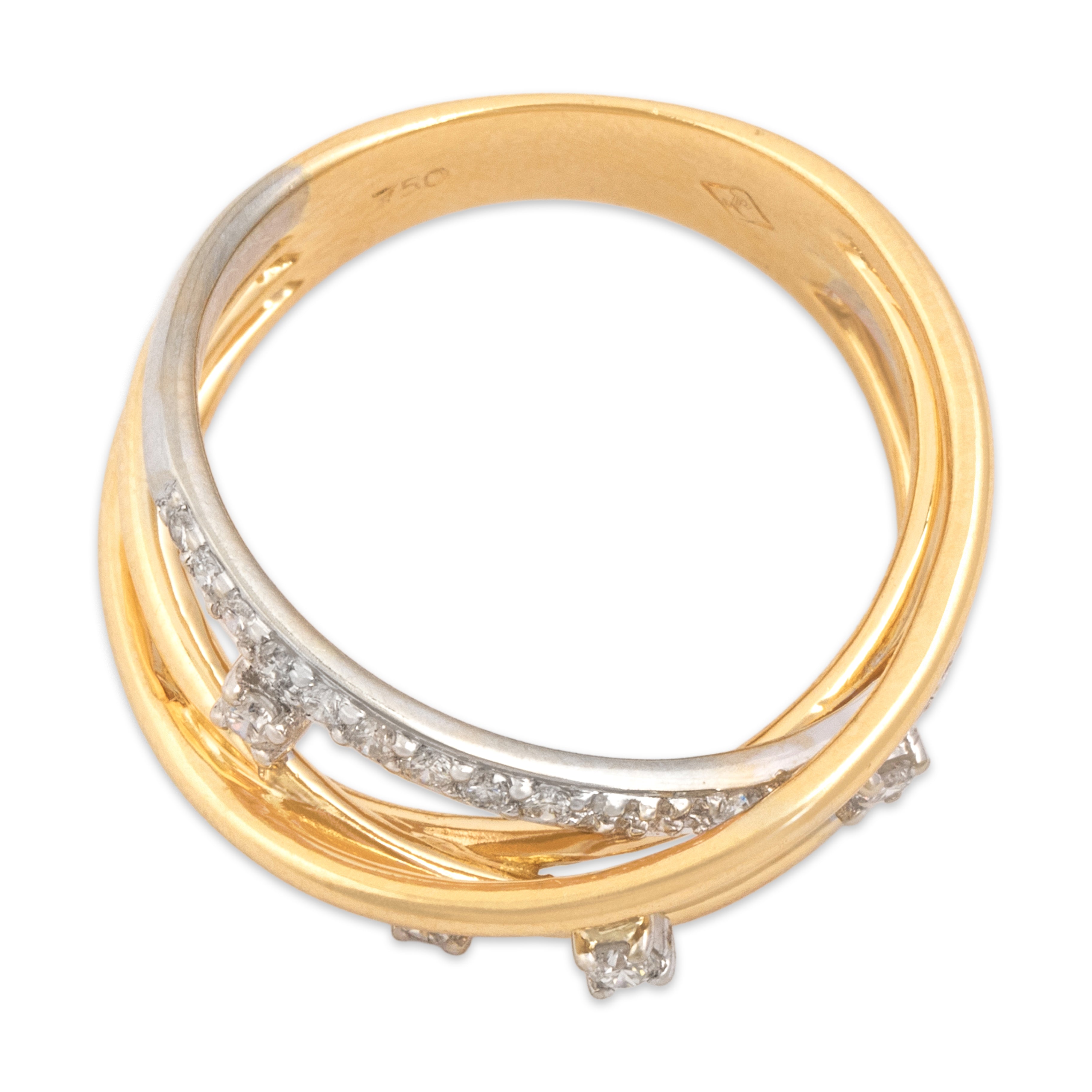 Vintage 18k Yellow & White Gold Diamond Interwoven Scattered Line Ring - Overall view