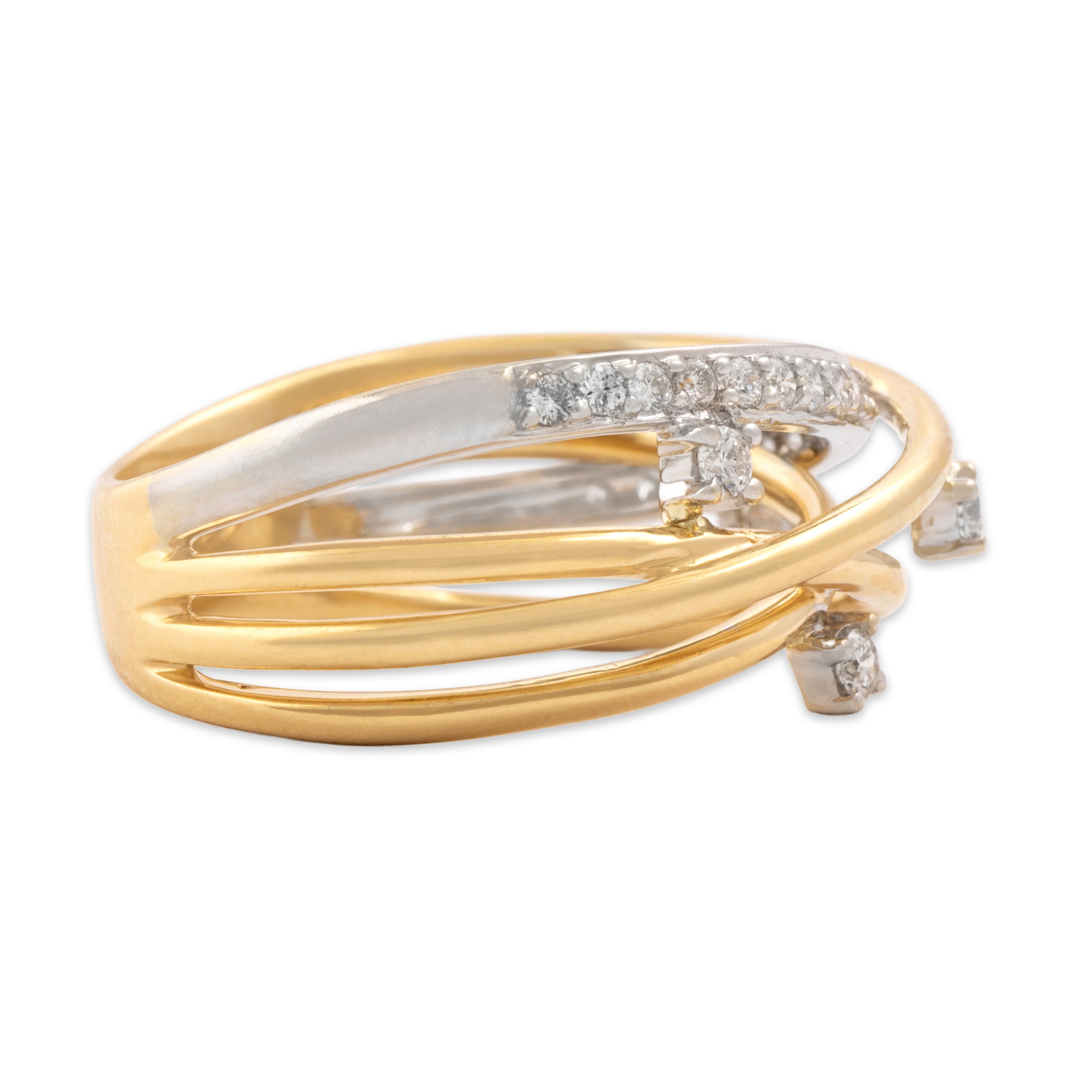 Vintage 18k Yellow & White Gold Diamond Interwoven Scattered Line Ring - Side view