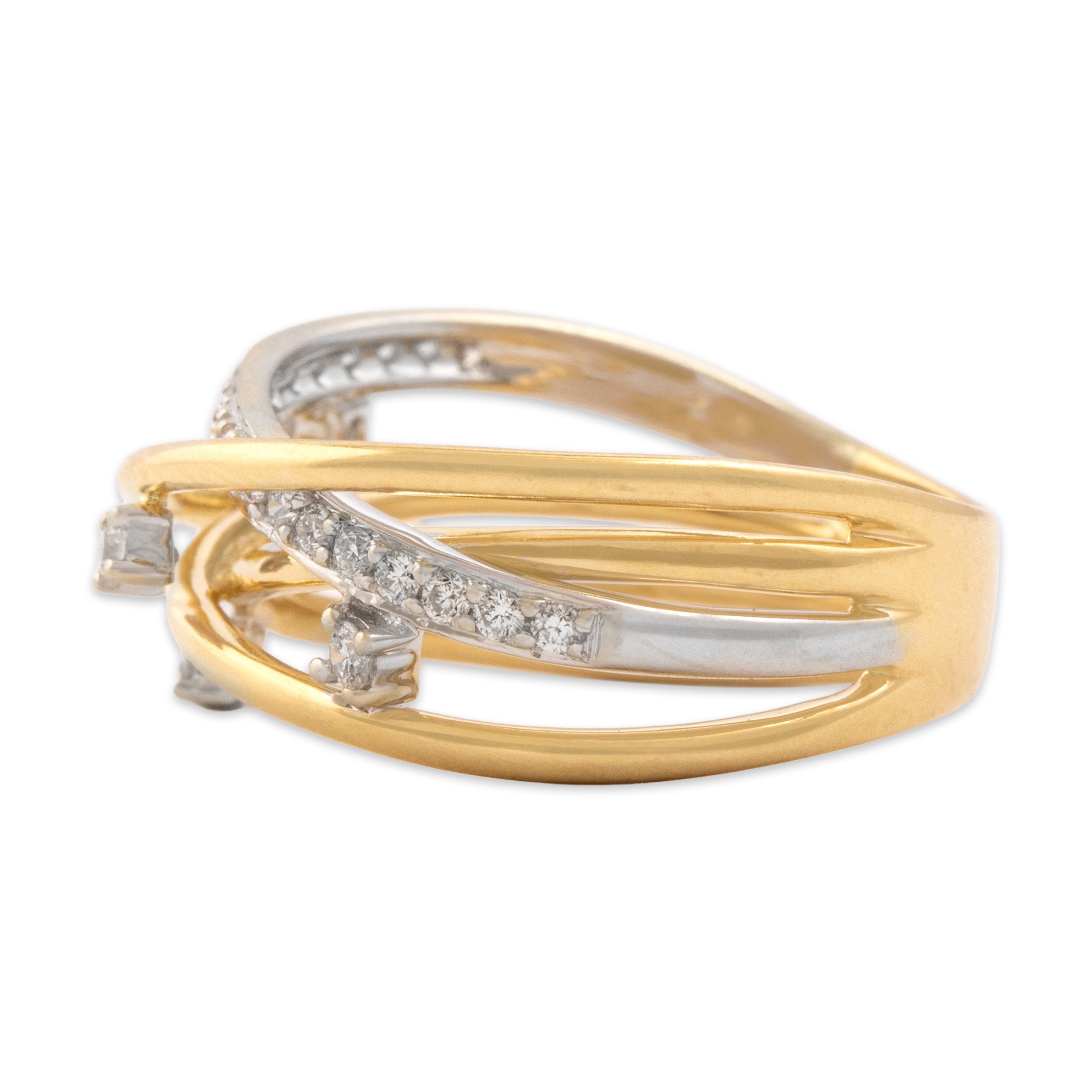 Vintage 18k Yellow & White Gold Diamond Interwoven Scattered Line Ring - Side view