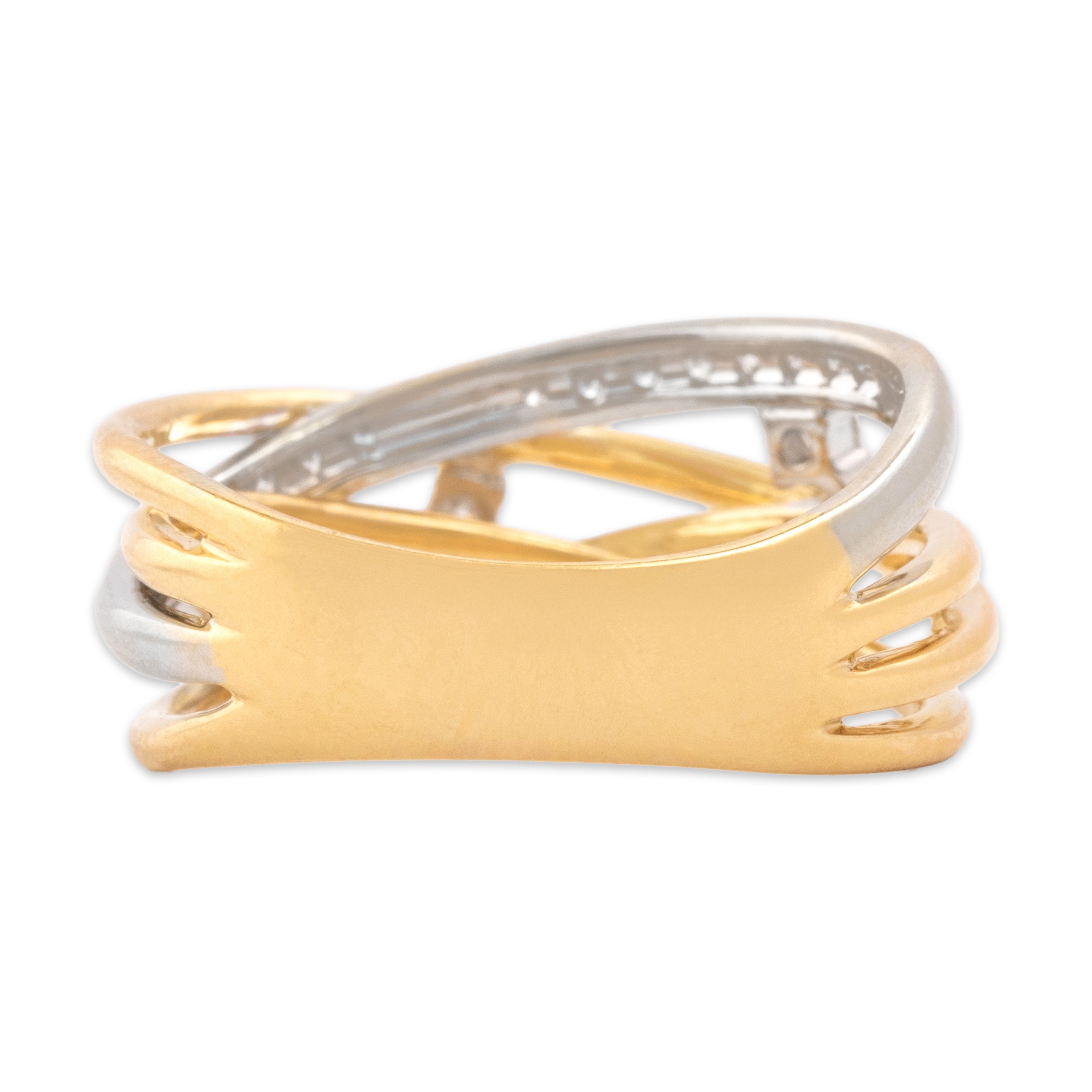 Vintage 18k Yellow & White Gold Diamond Interwoven Scattered Line Ring - Back view