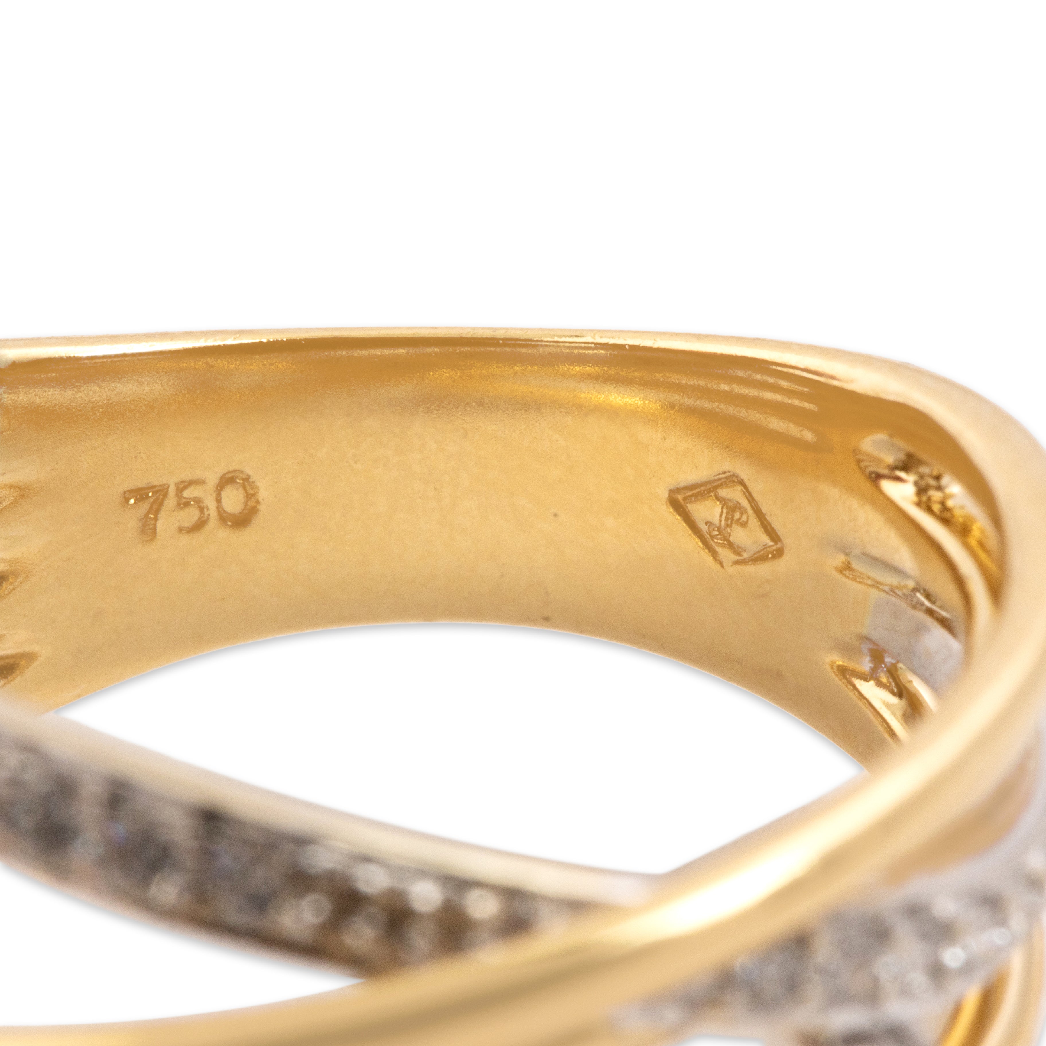 Vintage 18k Yellow & White Gold Diamond Interwoven Scattered Line Ring - Hallmark view