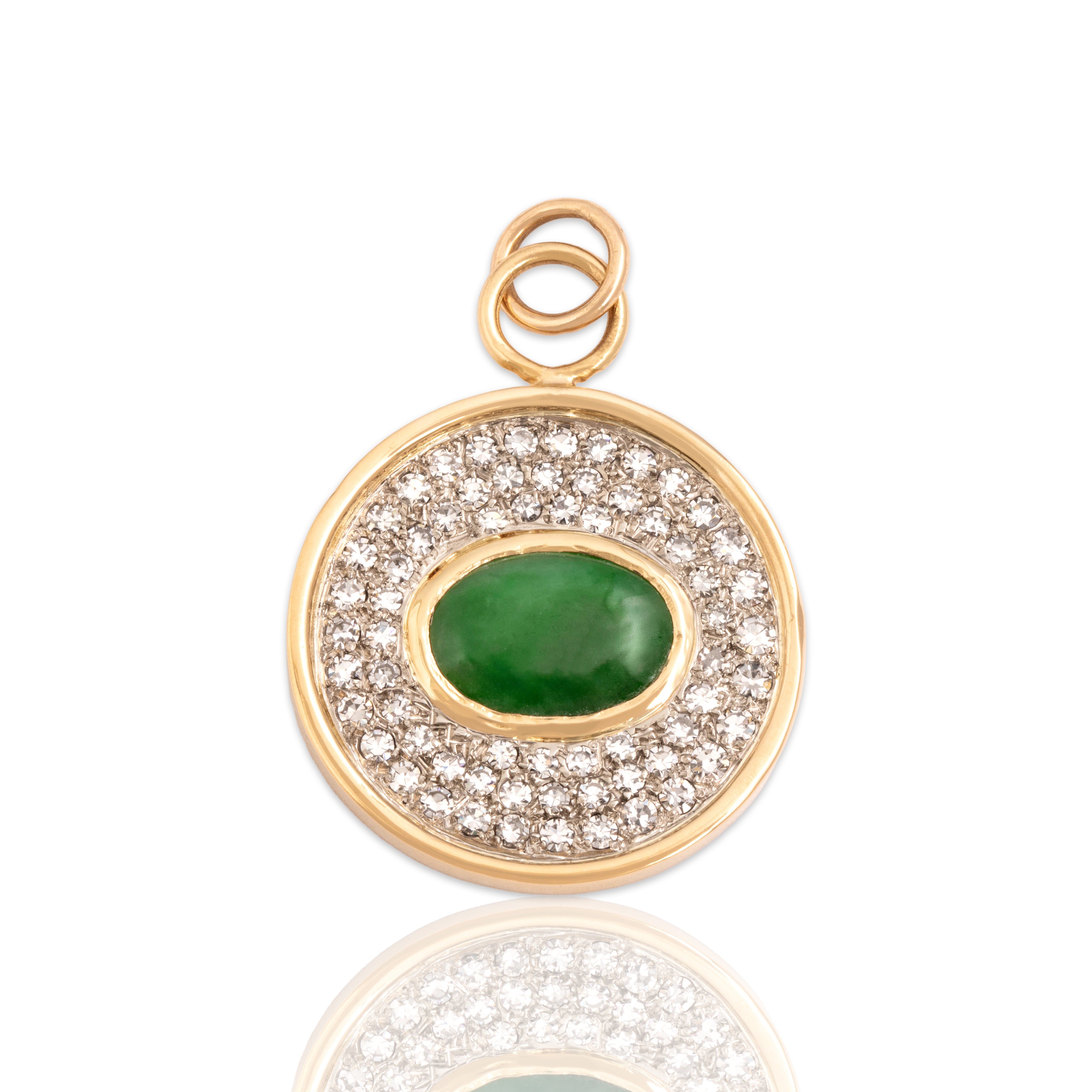Vintage 18k Yellow & White Gold 3.06ct Jade 1.05cttw Diamond Superb Pendant