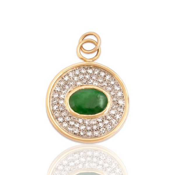 Vintage 18k Yellow & White Gold 3.06ct Jade 1.05cttw Diamond Superb Pendant