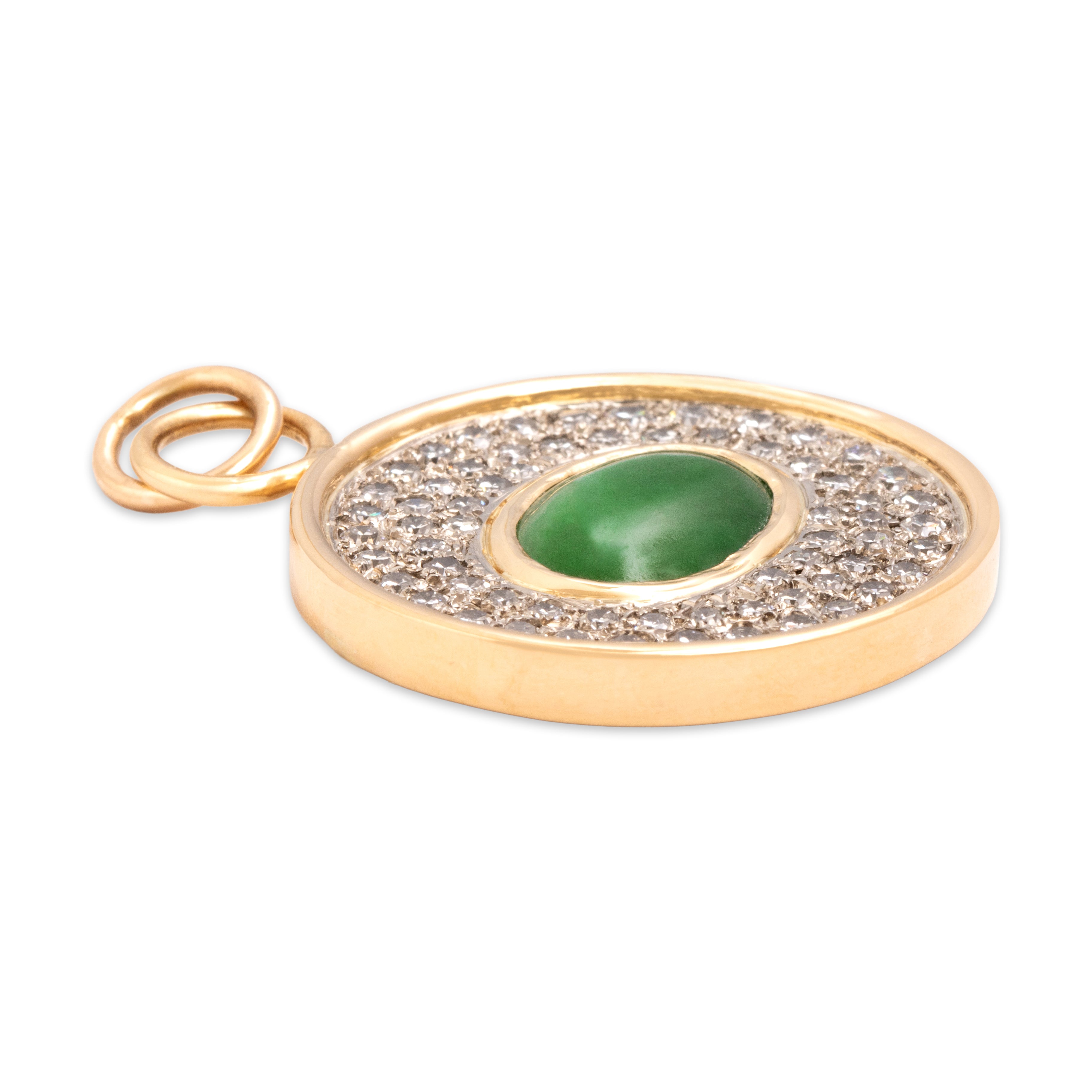Vintage 18k Yellow & White Gold 3.06ct Jade 1.05cttw Diamond Superb Pendant