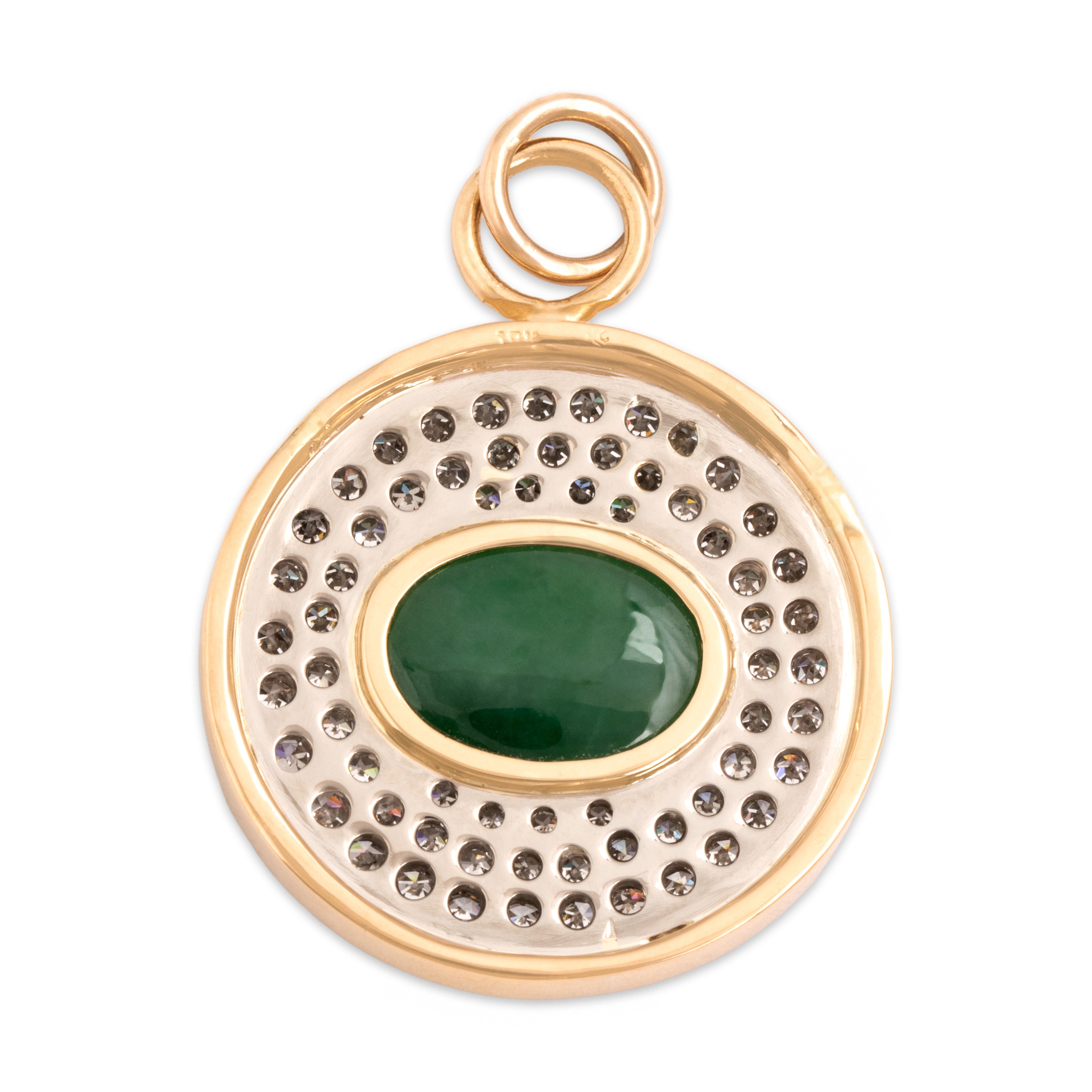 Vintage 18k Yellow & White Gold 3.06ct Jade 1.05cttw Diamond Superb Glittering Medallion Pendant - Back view