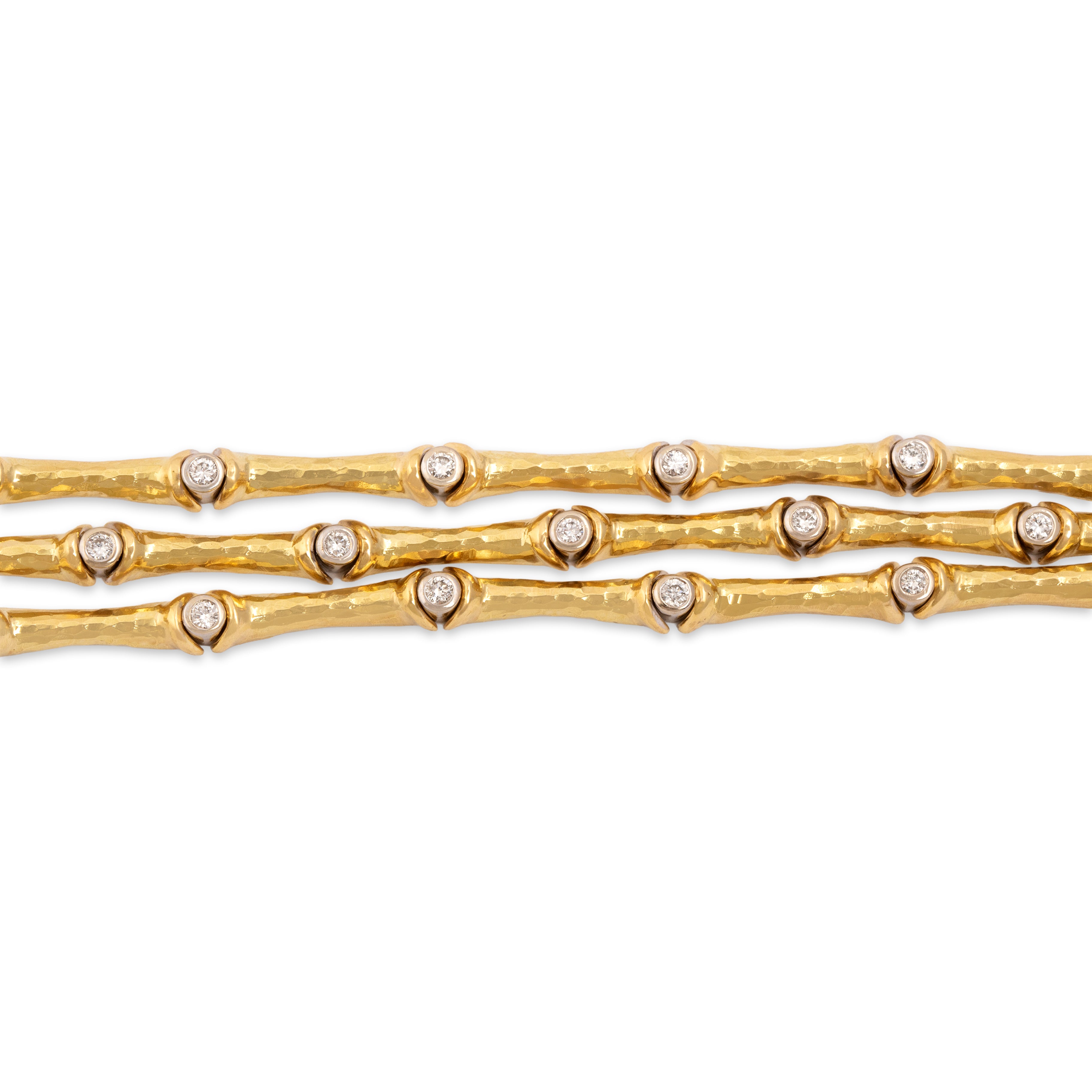 Vintage Italian 18k Yellow & White Gold .79cttw Diamond Triple Bracelet - Close-up view