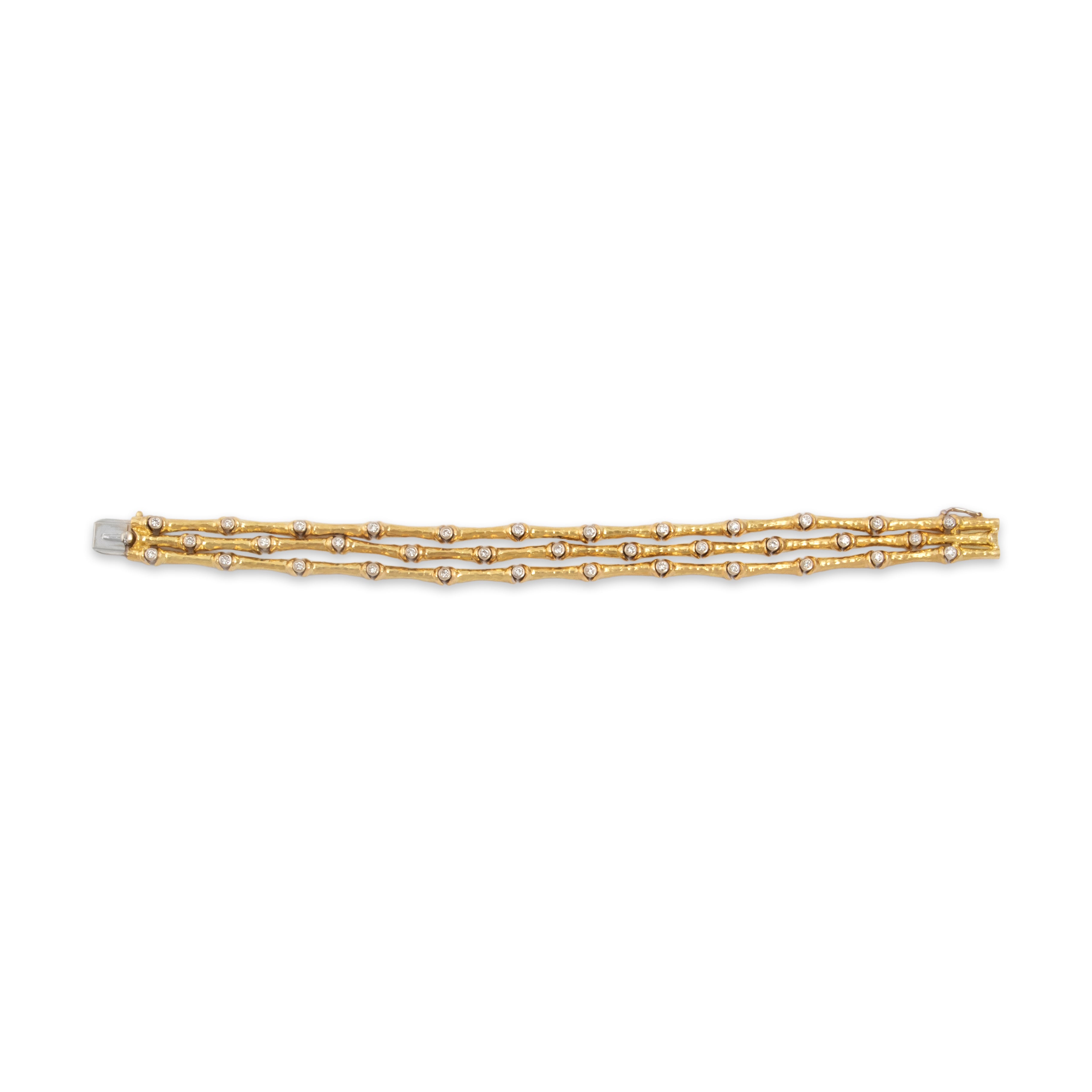 Vintage Italian 18k Yellow & White Gold .79cttw Diamond Triple Bracelet - Overall view