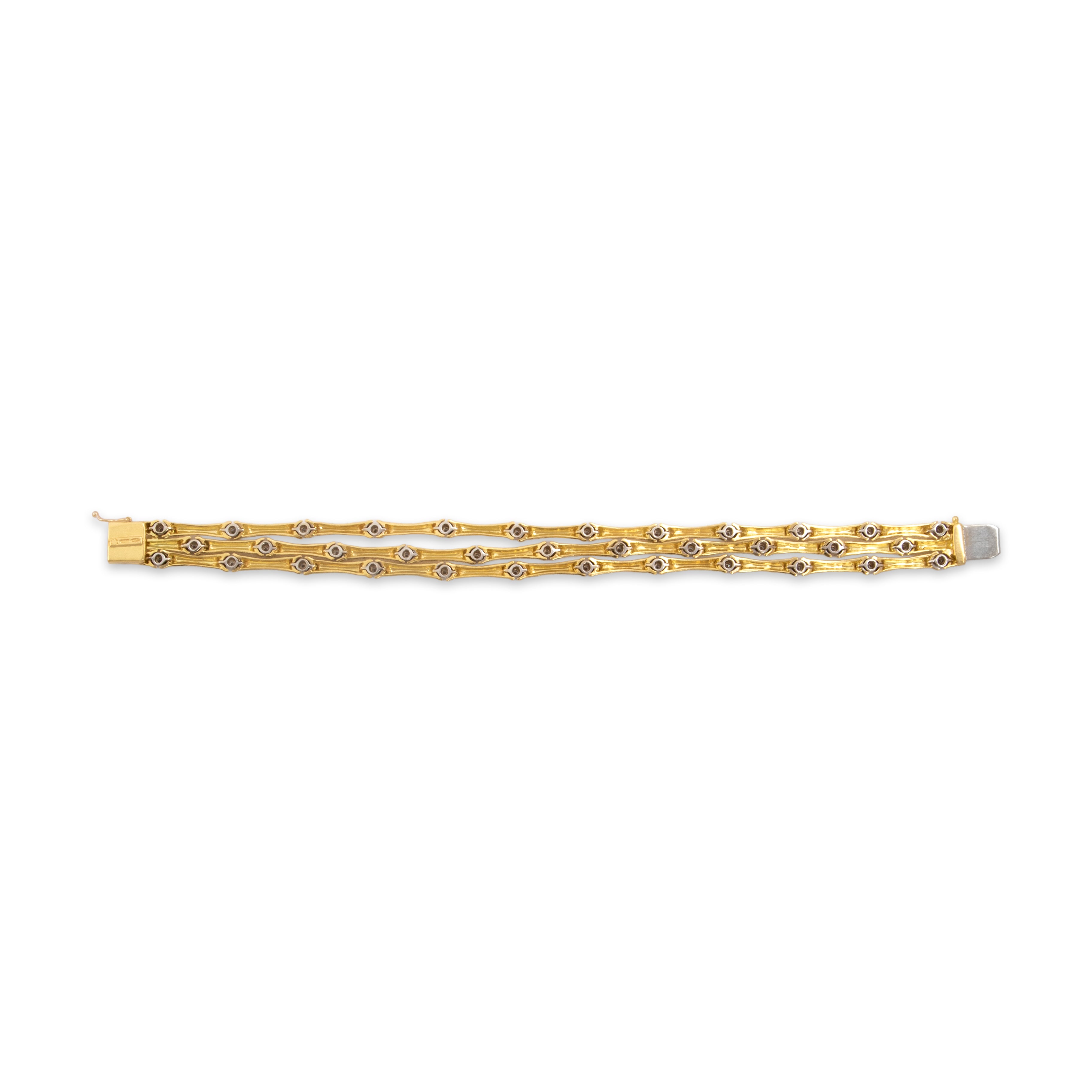 Vintage Italian 18k Yellow & White Gold .79cttw Diamond Triple Bracelet - Back view