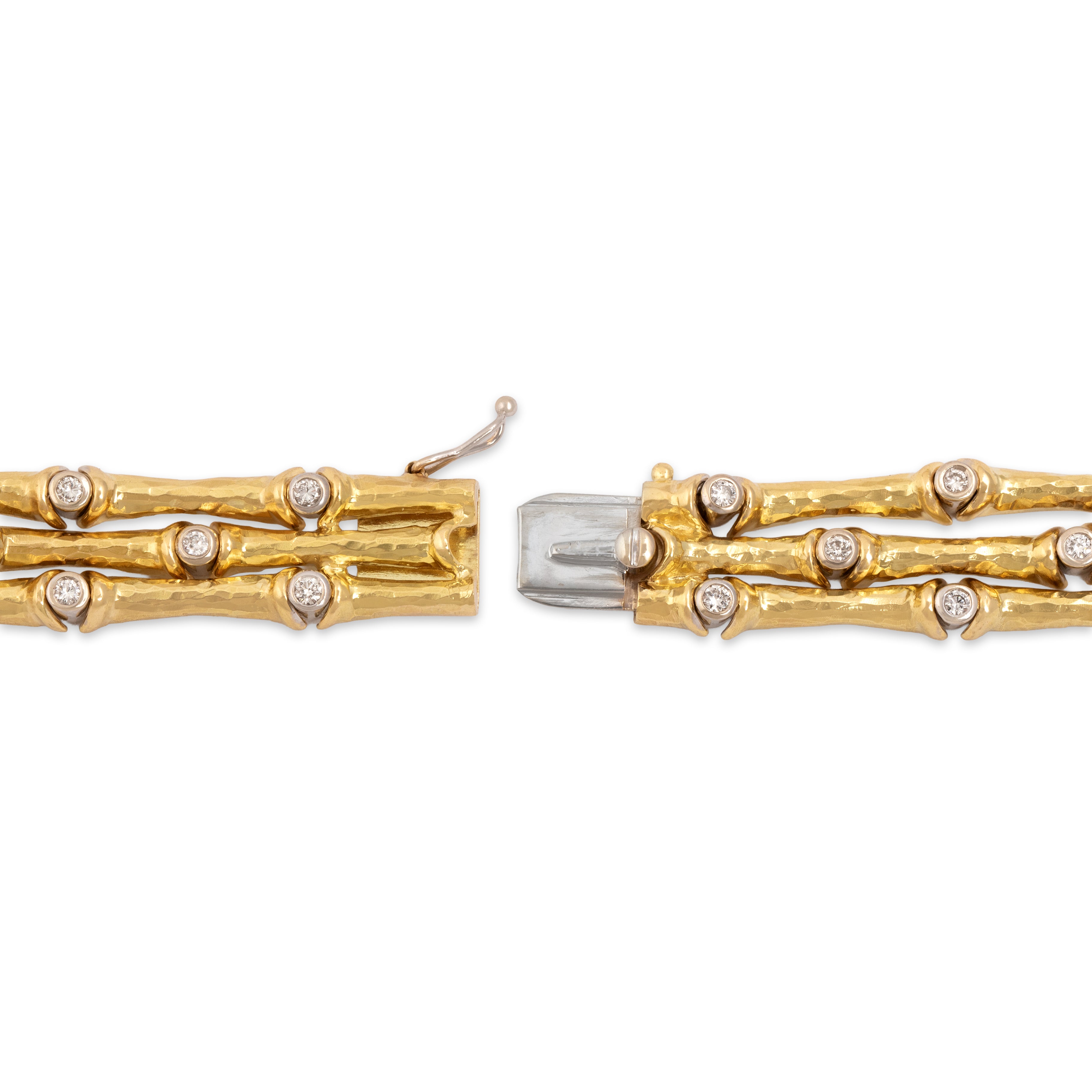 Vintage Italian 18k Yellow & White Gold .79cttw Diamond Triple Bracelet - clasp view
