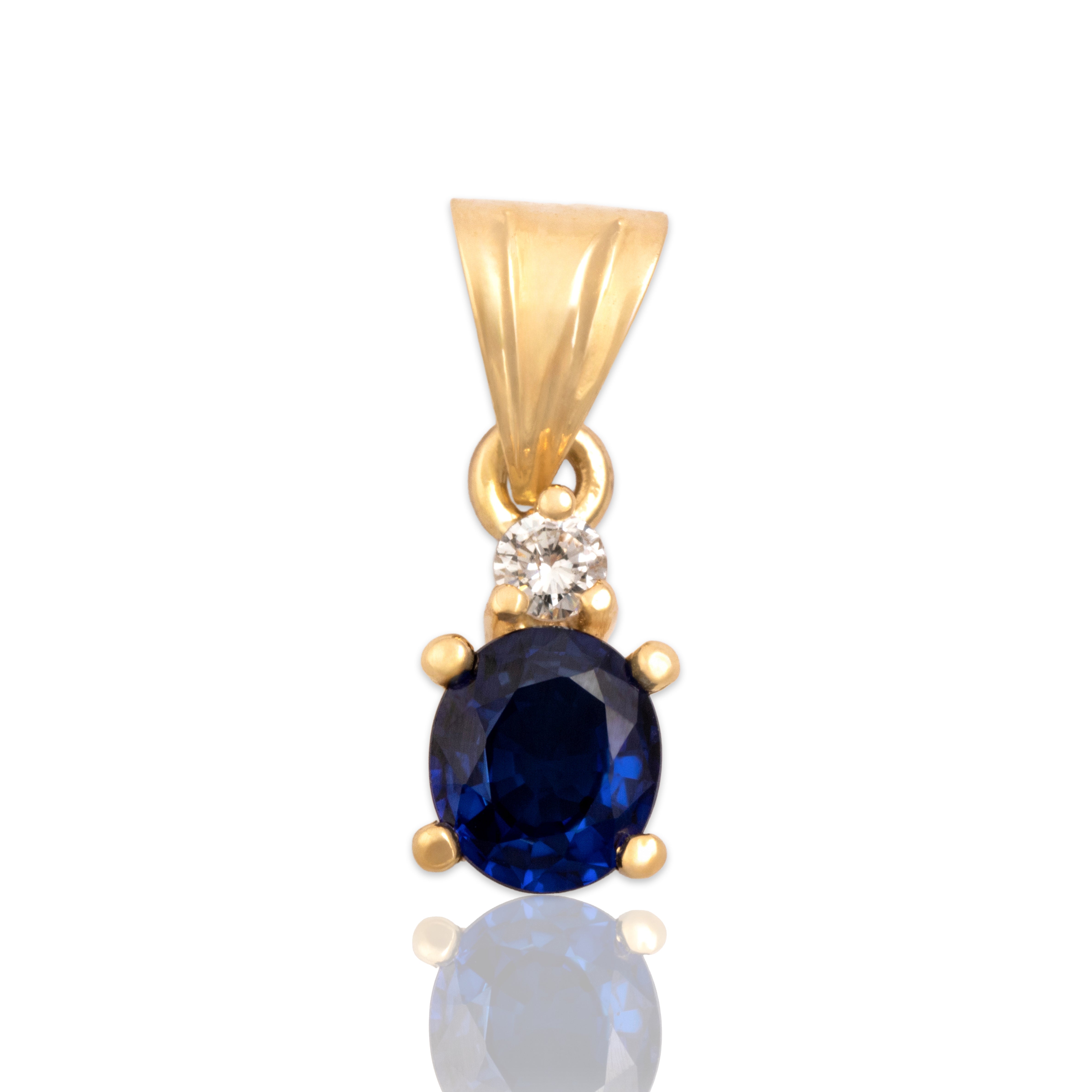 Vintage 18k Yellow Gold .96ct Blue Sapphire Diamond Refined Classic Duo Pendant - Close-up view