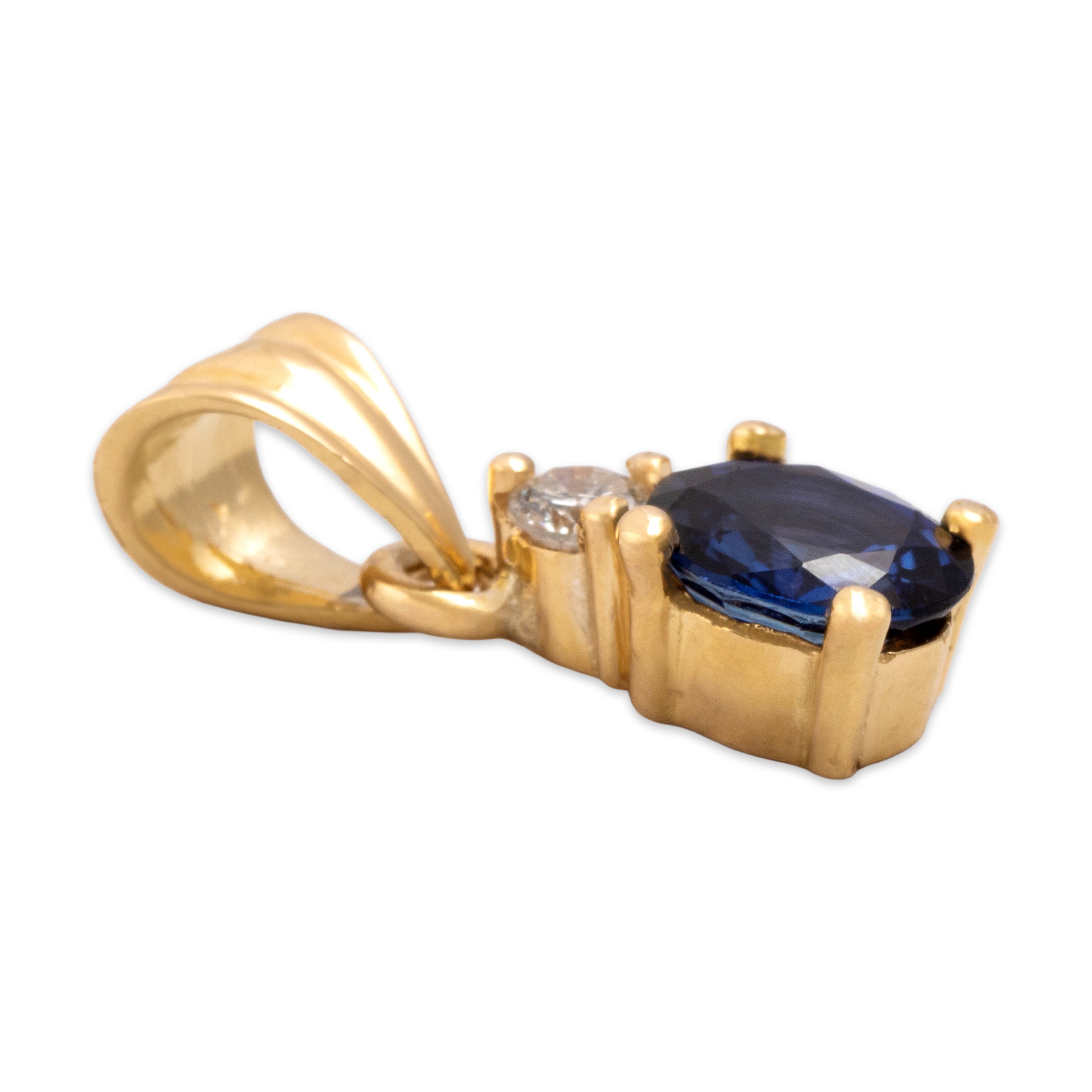Vintage 18k Yellow Gold .96ct Blue Sapphire Diamond Refined Classic Duo Pendant - Side view