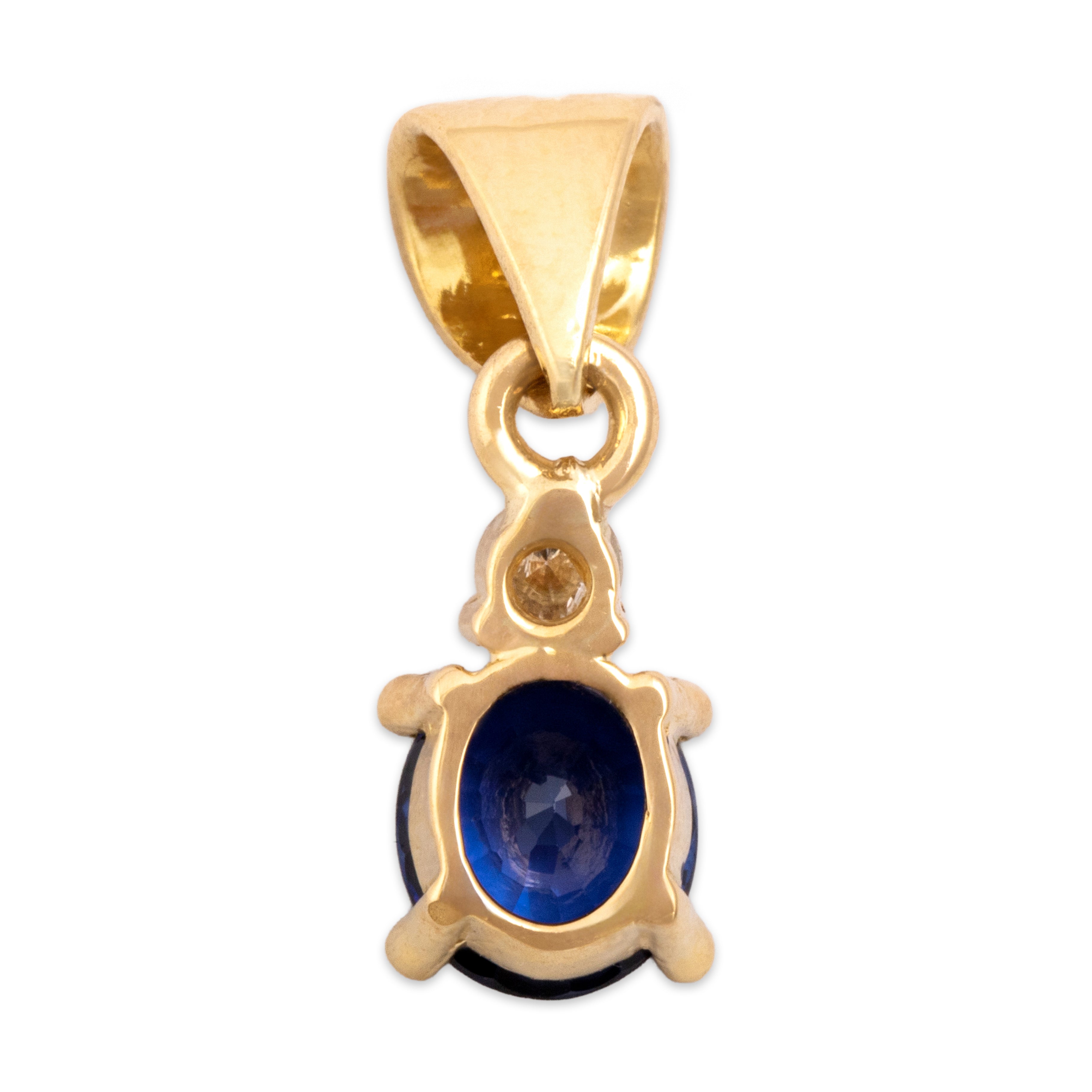 Vintage 18k Yellow Gold .96ct Blue Sapphire Diamond Refined Classic Duo Pendant - Back view