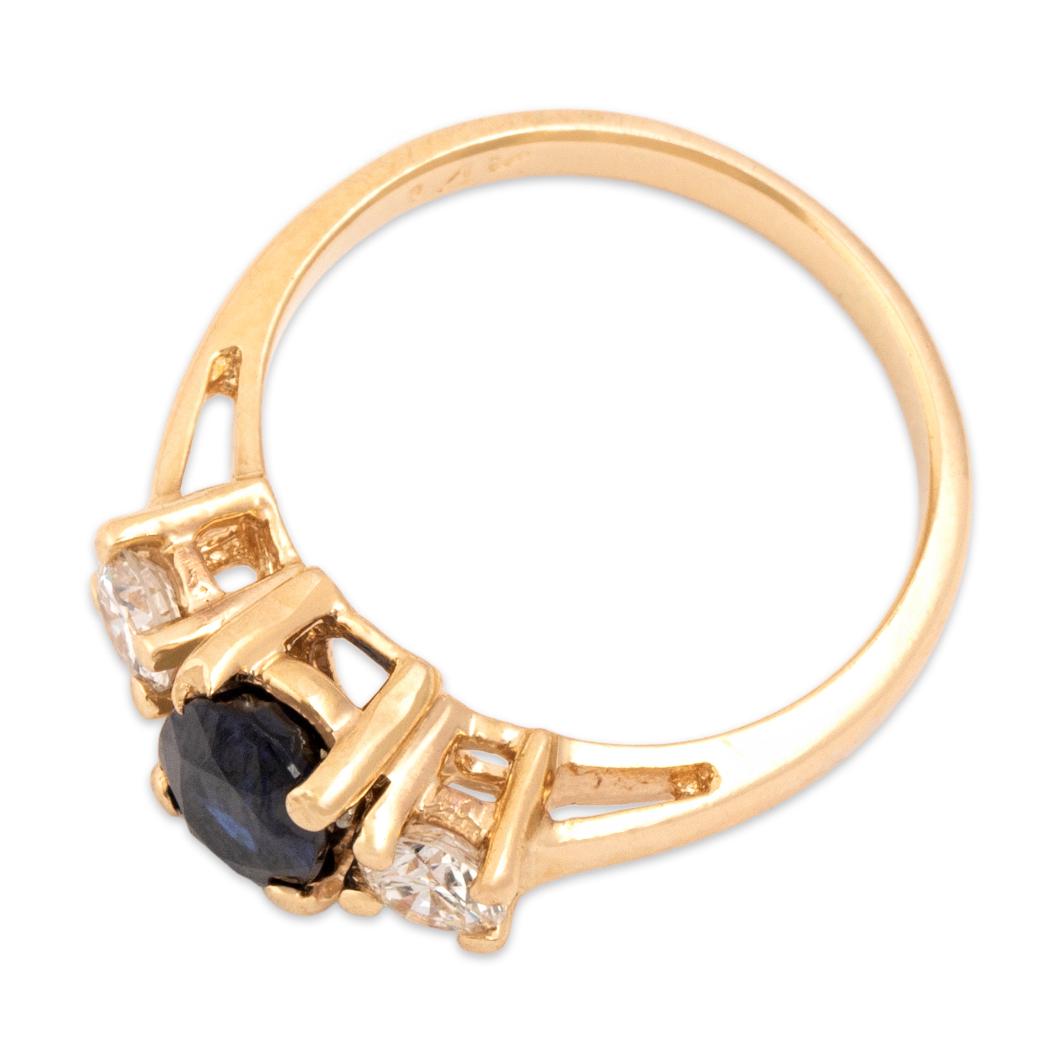 Vintage 14k Yellow Gold .9ct Blue Sapphire Diamond Dazzling Classic Trio Ring - Overall view