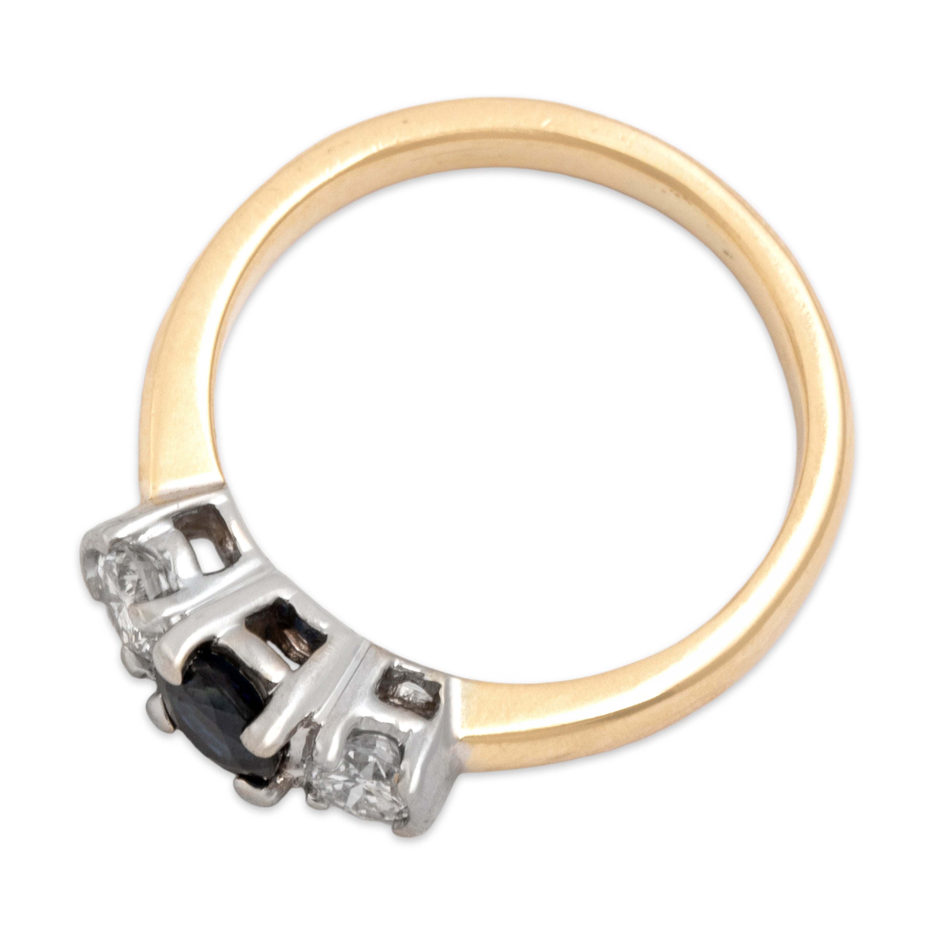 Vintage 14k Yellow & White Gold Blue Sapphire Diamond Brilliant Trio Ring - Overall view