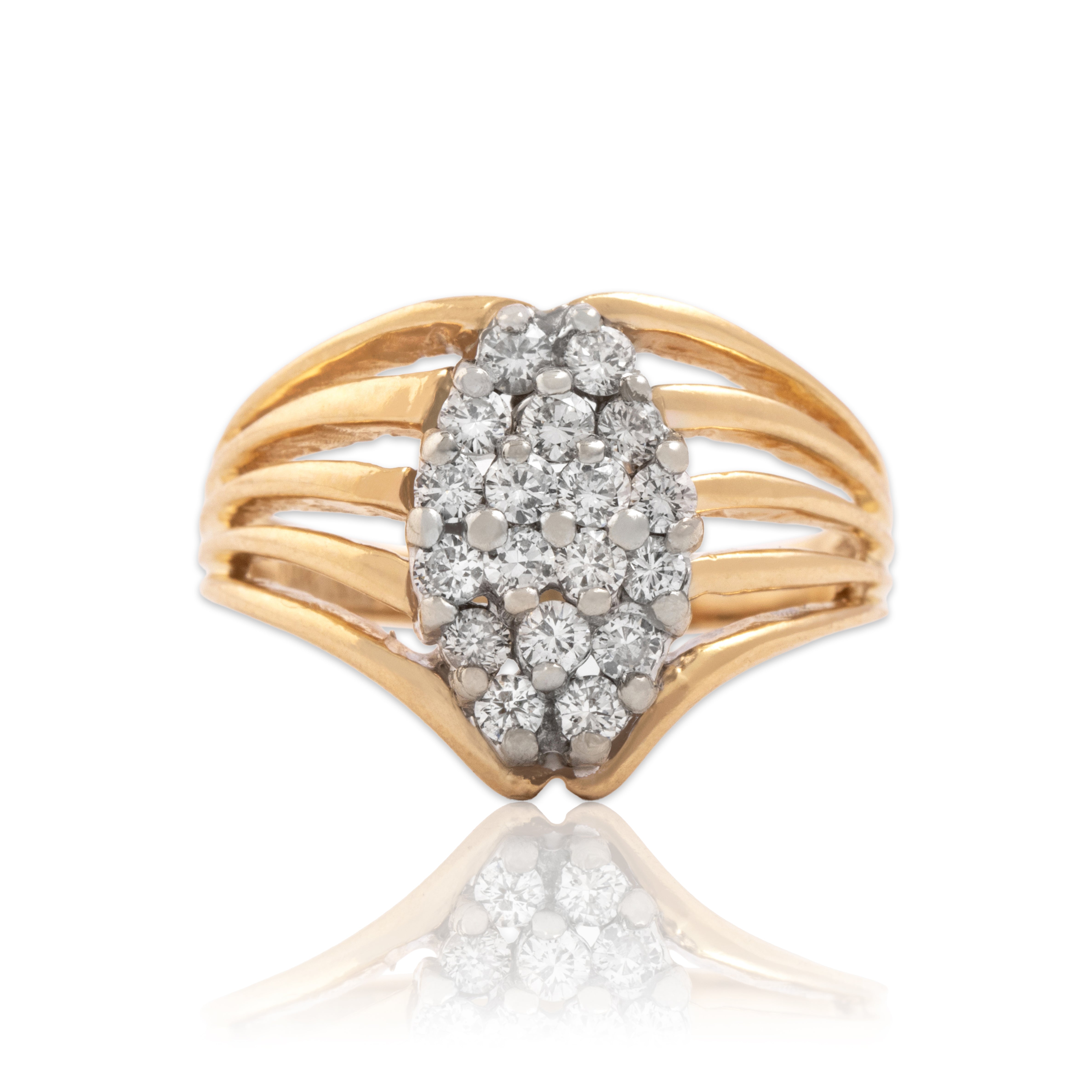 Vintage 14k Yellow Gold Diamond Elegant Open Line Cluster Ring - Close-up view