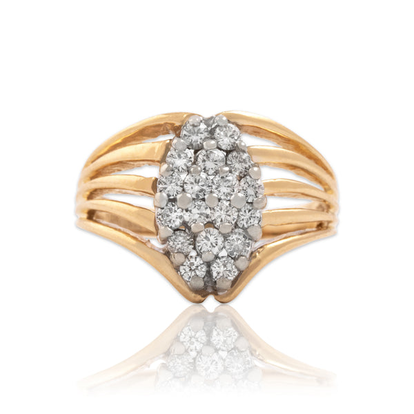 Vintage 14k Yellow & White Gold Diamond Elegant Open Line Cluster Ring 7.25