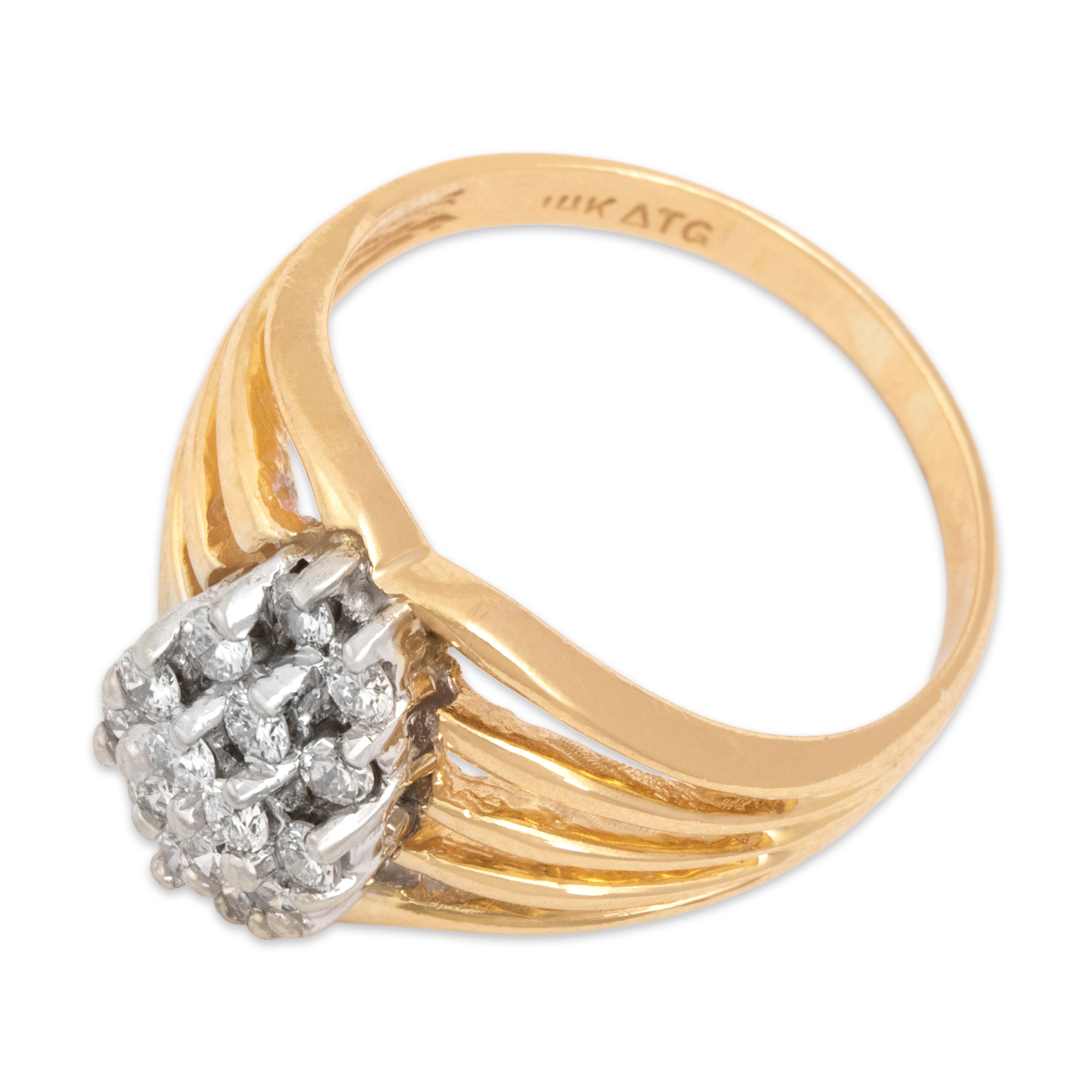 Vintage 14k Yellow Gold Diamond Elegant Open Line Cluster Ring - Overall view