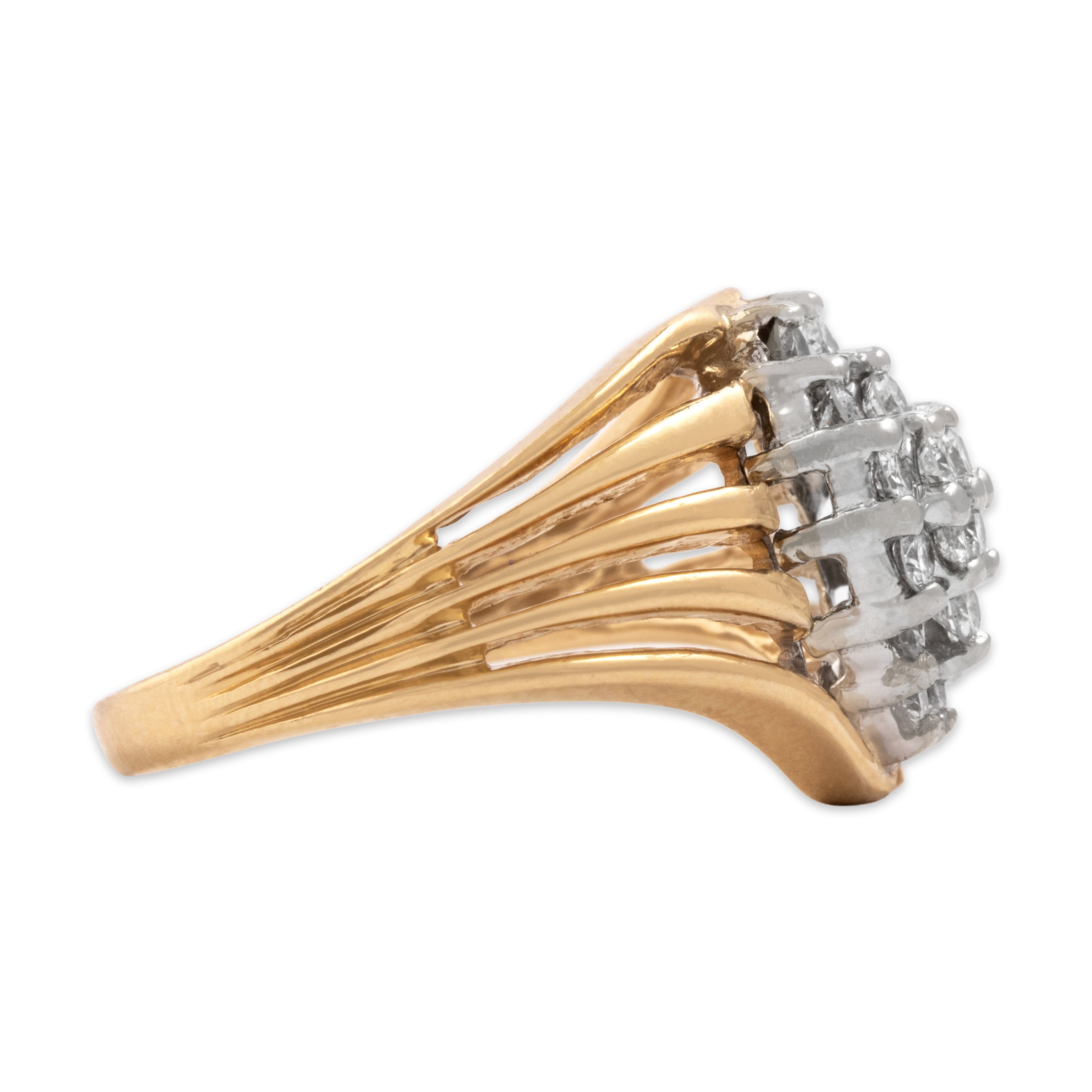 Vintage 14k Yellow Gold Diamond Elegant Open Line Cluster Ring - Side view