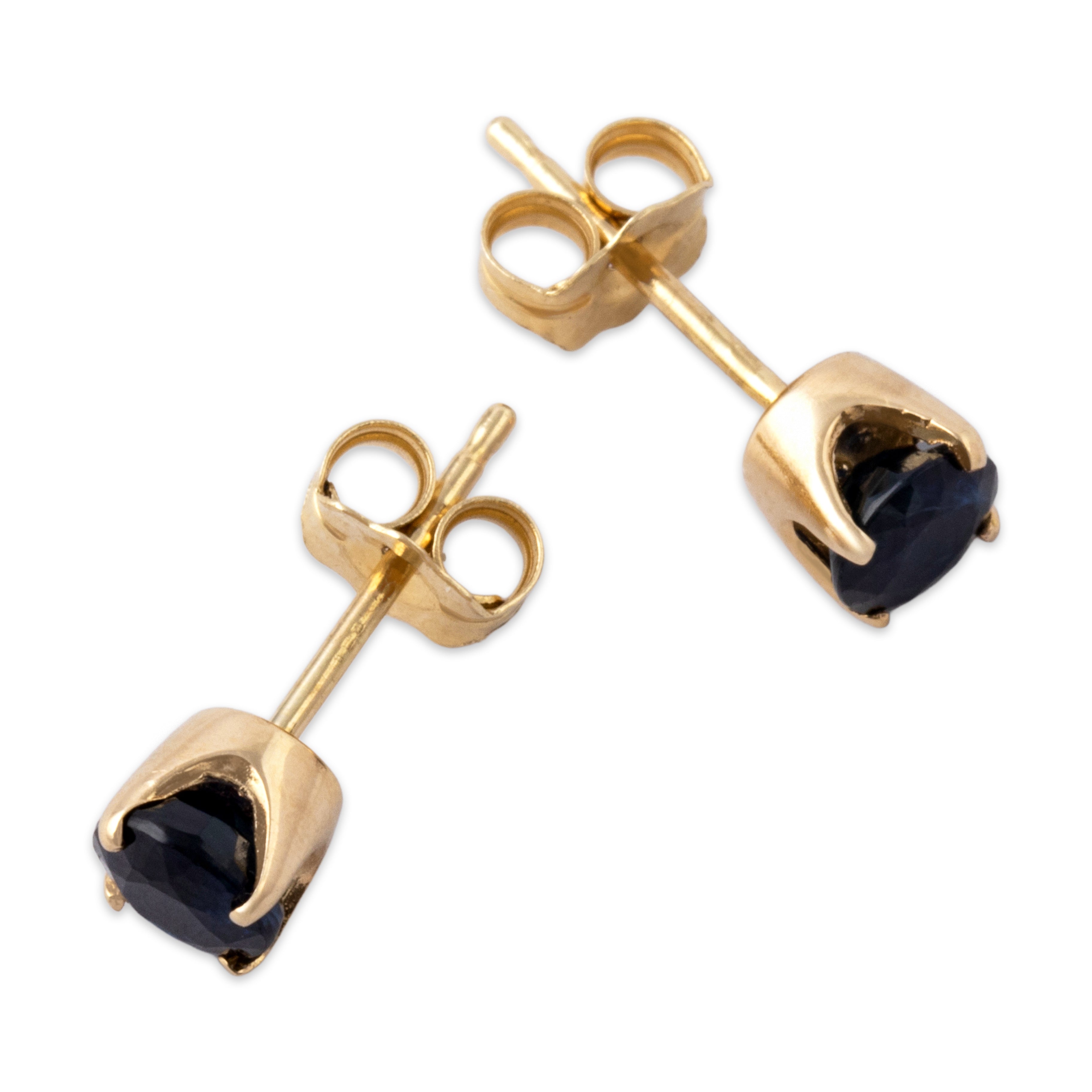 Vintage 14k Yellow Gold .61cttw Blue Sapphire Classic Elegant Stud Earrings - Overall view