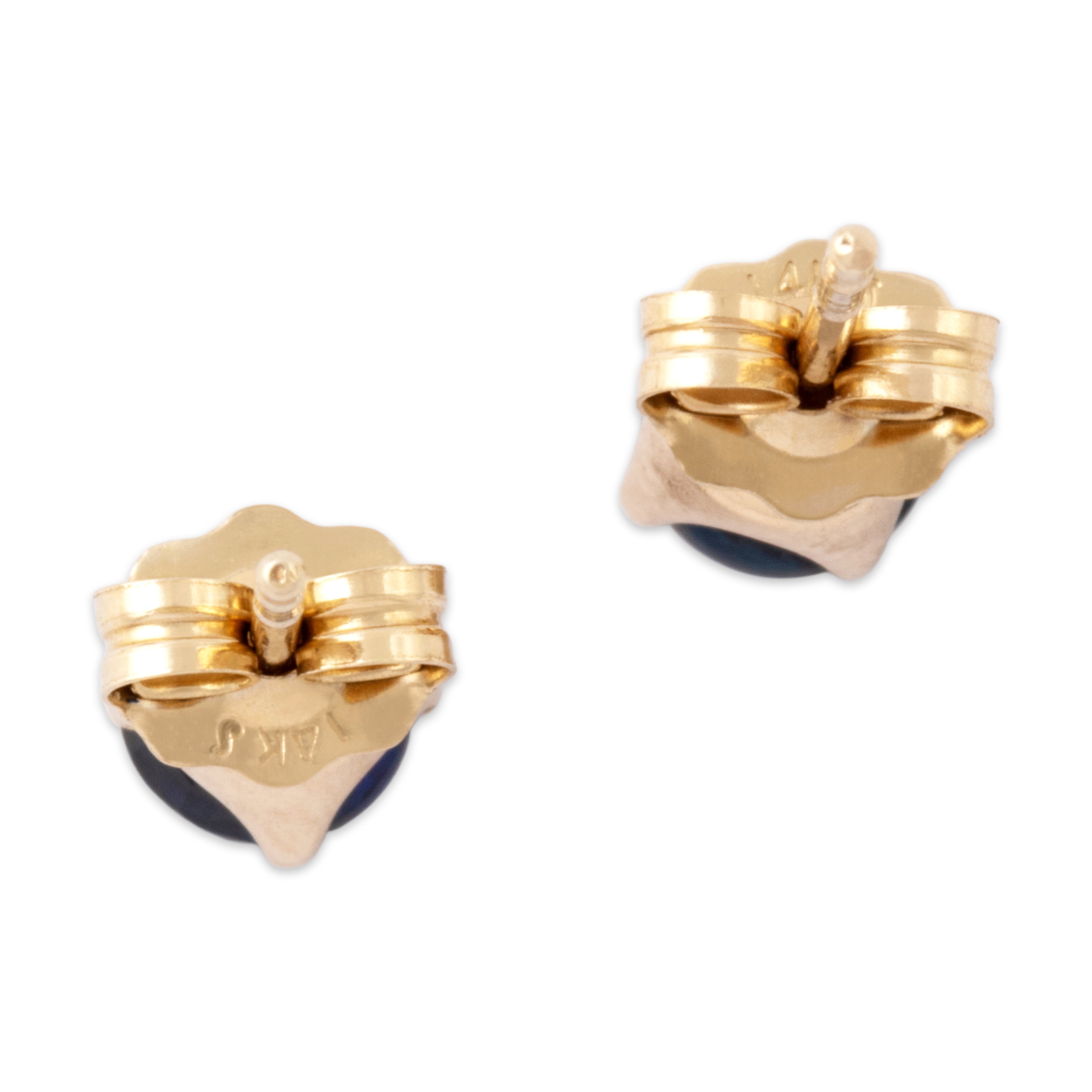 Vintage 14k Yellow Gold .61cttw Blue Sapphire Classic Elegant Stud Earrings - Back view