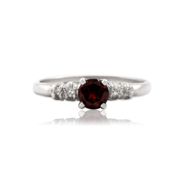 Vintage 14k White Gold .53ct Garnet Diamond Vivid Crimson Sparkle Ring 6.75