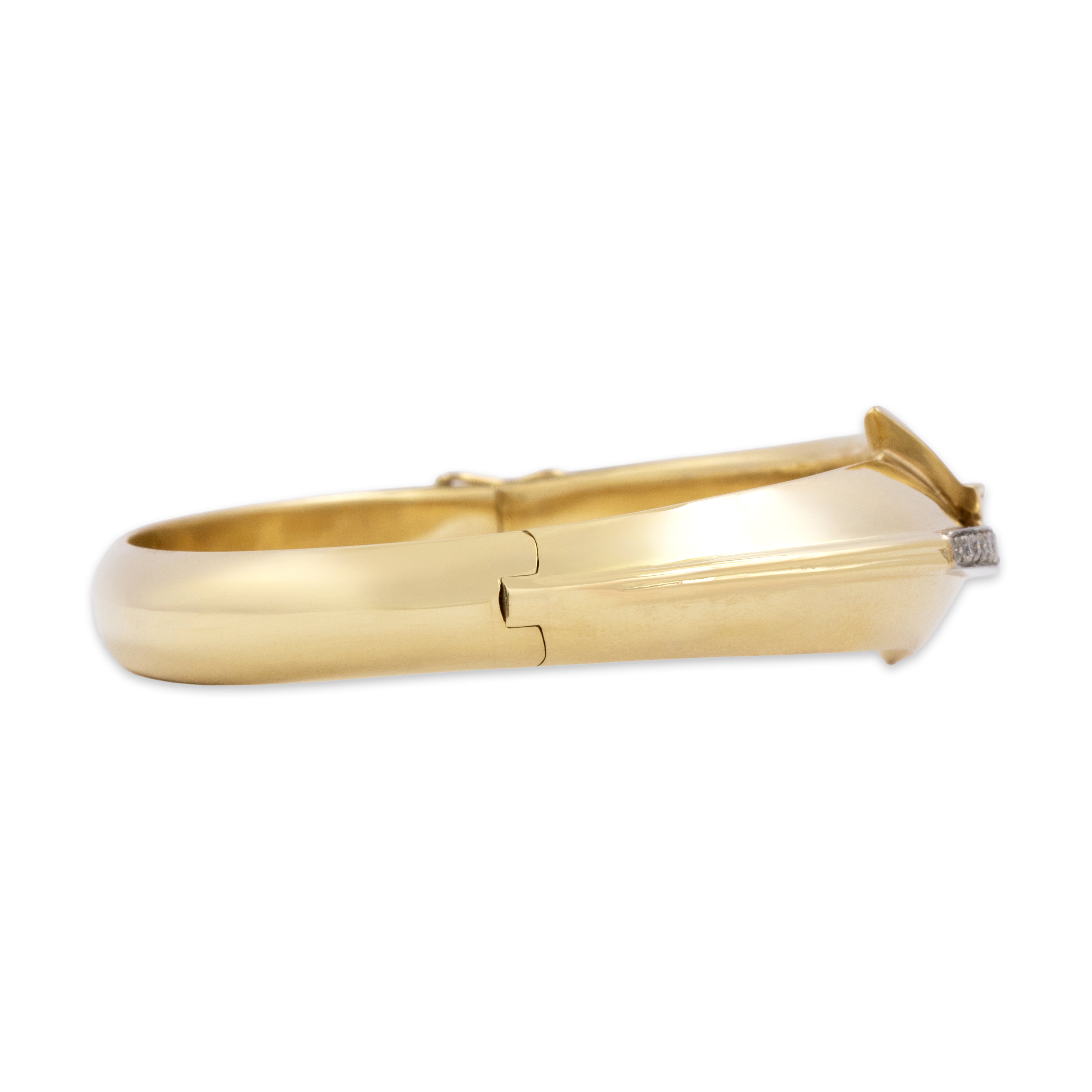 Vintage Italian 14k Yellow Gold Ruby Diamond Dimensional Bypass Bangle Bracelet - Side view